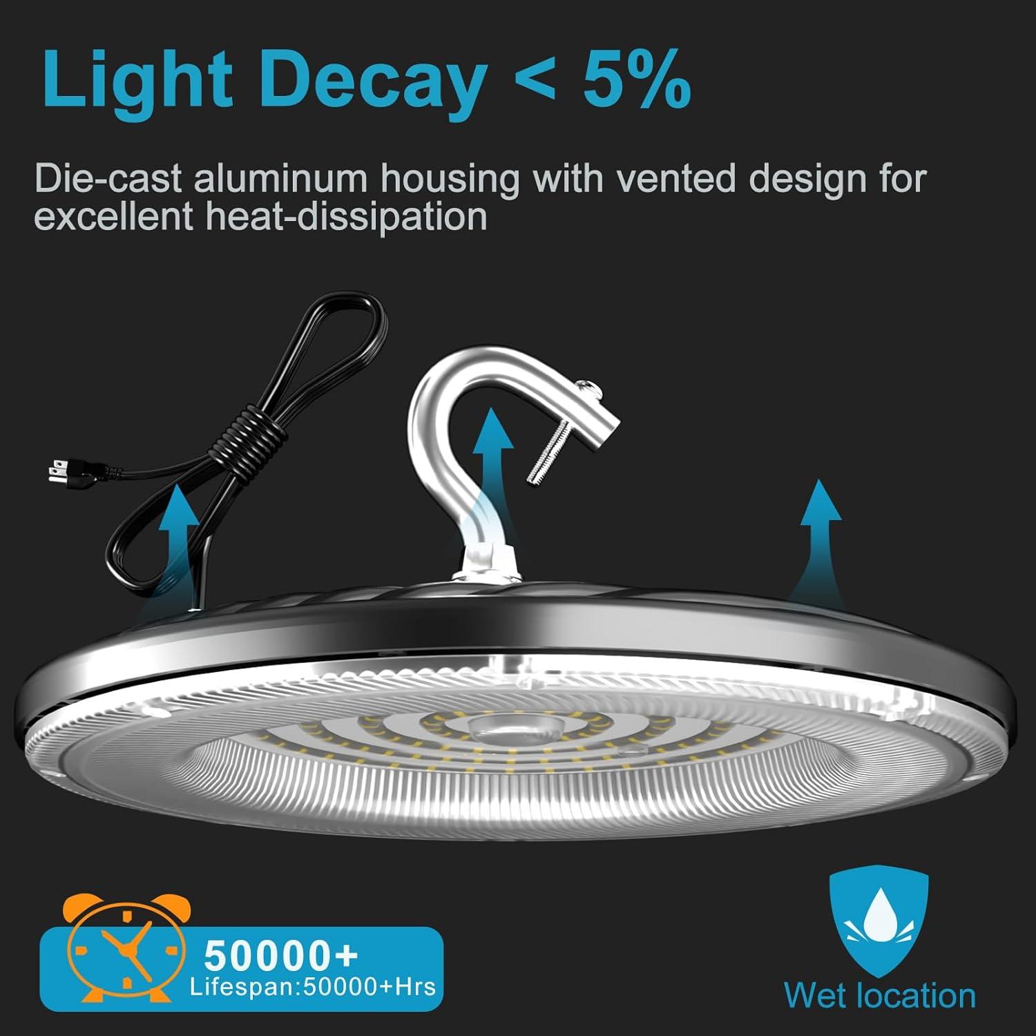 Lightdot 100W LED High Bay Light for Shop/Barn 5000K 14000LM (Eqv. to 400W HPS/MH) High Bay LED Lights with Plug for Commercial Warehouse Lighting-ETL Listed 5Pack