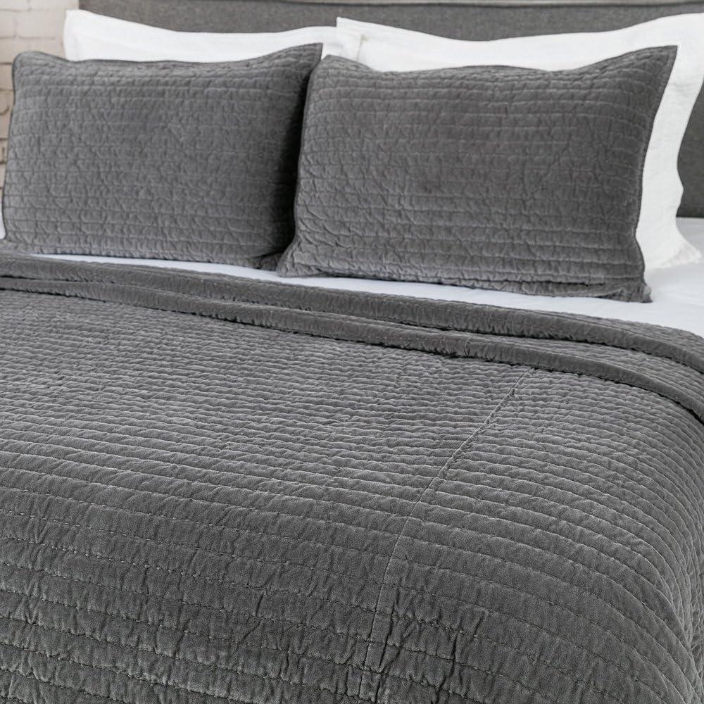 ELEGANT LIFE HOME Bed Pillow Sham Royal Cotton Velvet Pic-Stitch Standard Pillow Sham - 20'' x 26'', Grey, 1 Piece