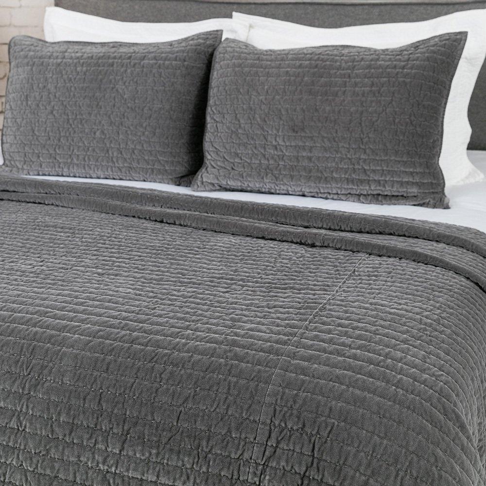 ELEGANT LIFE HOME Bed Pillow Sham Royal Cotton Velvet Pic-Stitch Standard Pillow Sham - 20'' x 26'', Grey, 1 Piece