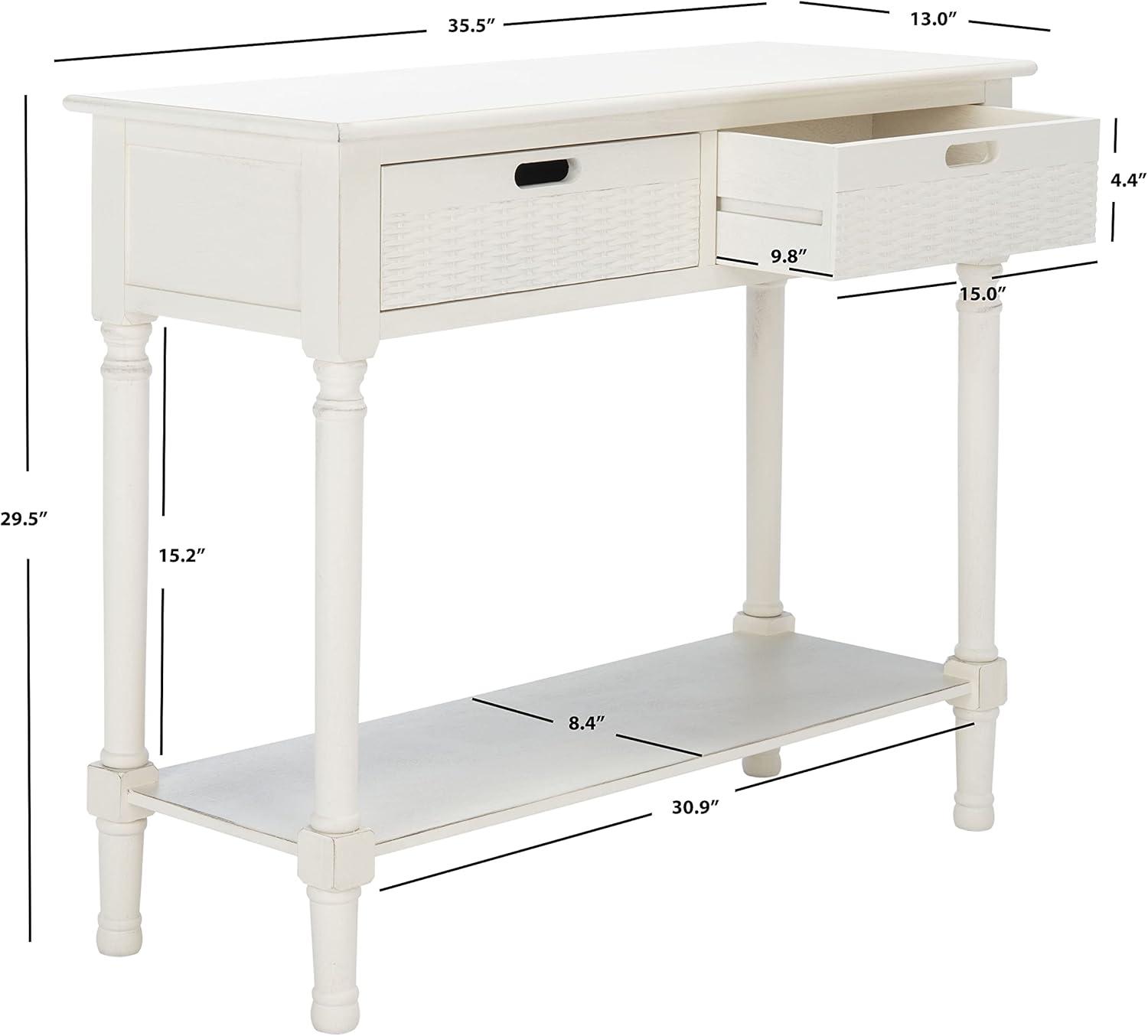 Distressed White Wood Console Table with Storage Drawers