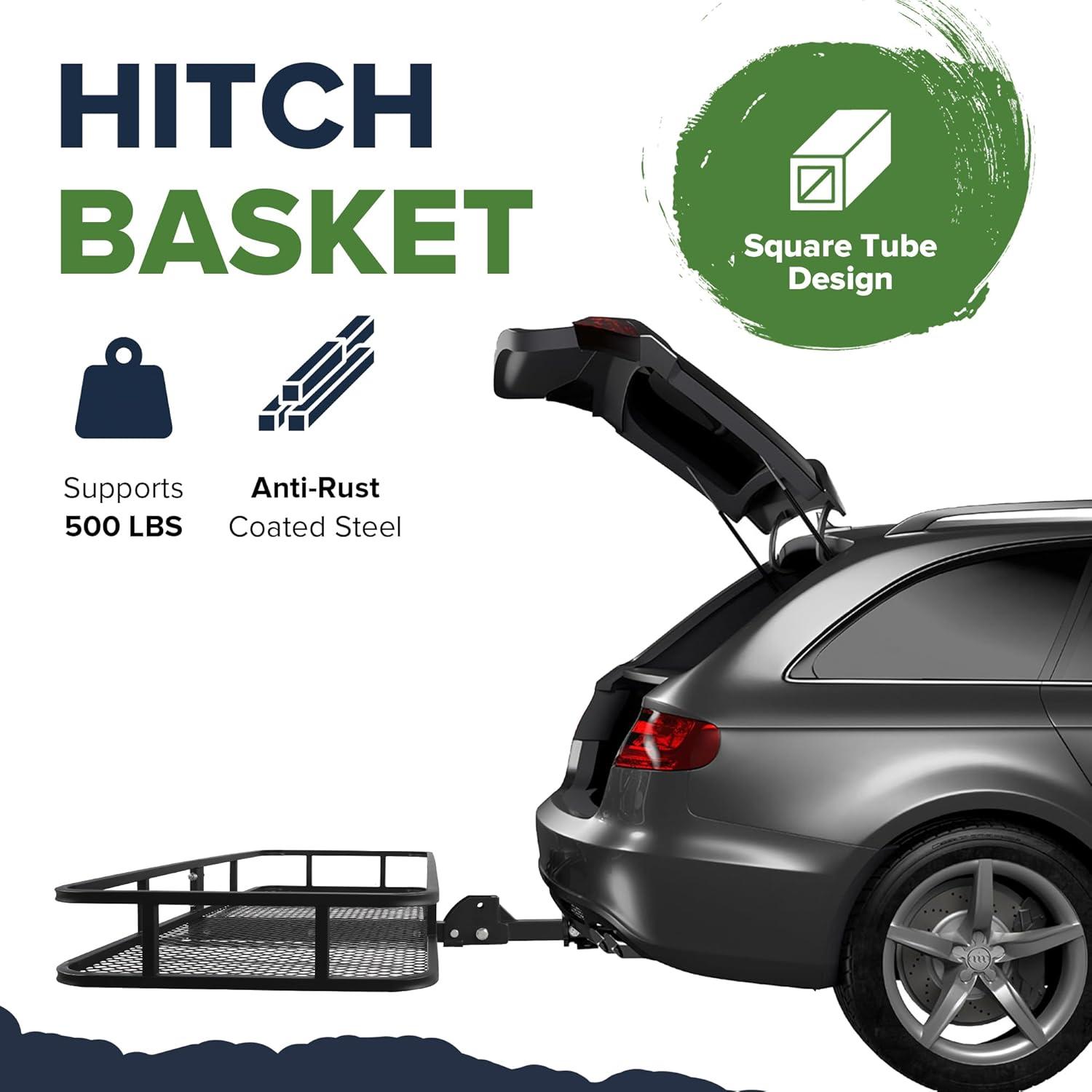 Arksen 60" Cargo Hauler Carrier Hitch Mounted Luggage Basket with Cargo Bag Combo