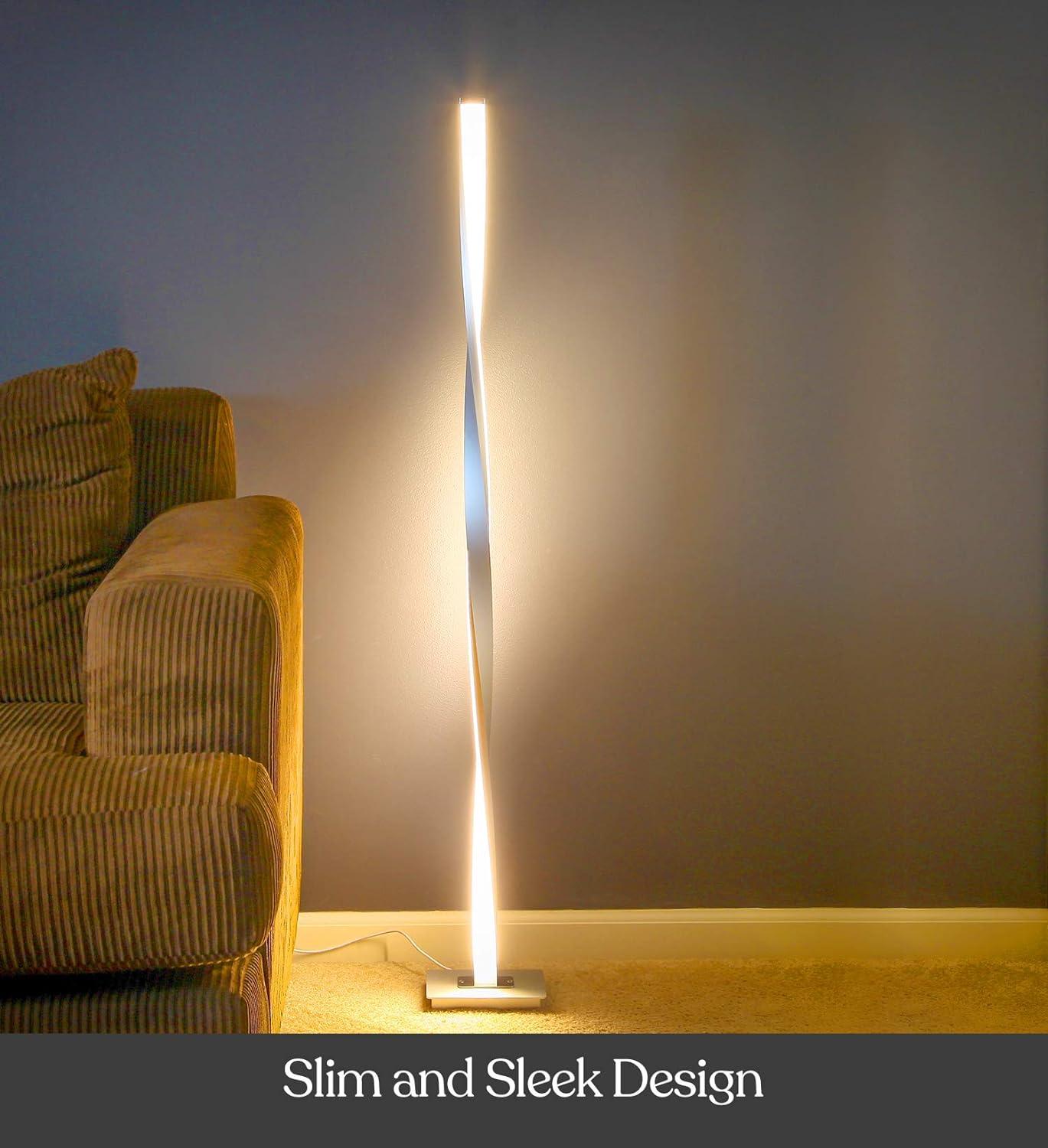 Helix 48" Platinum Silver LED Modern Floor Lamp with 3-Way Dimming