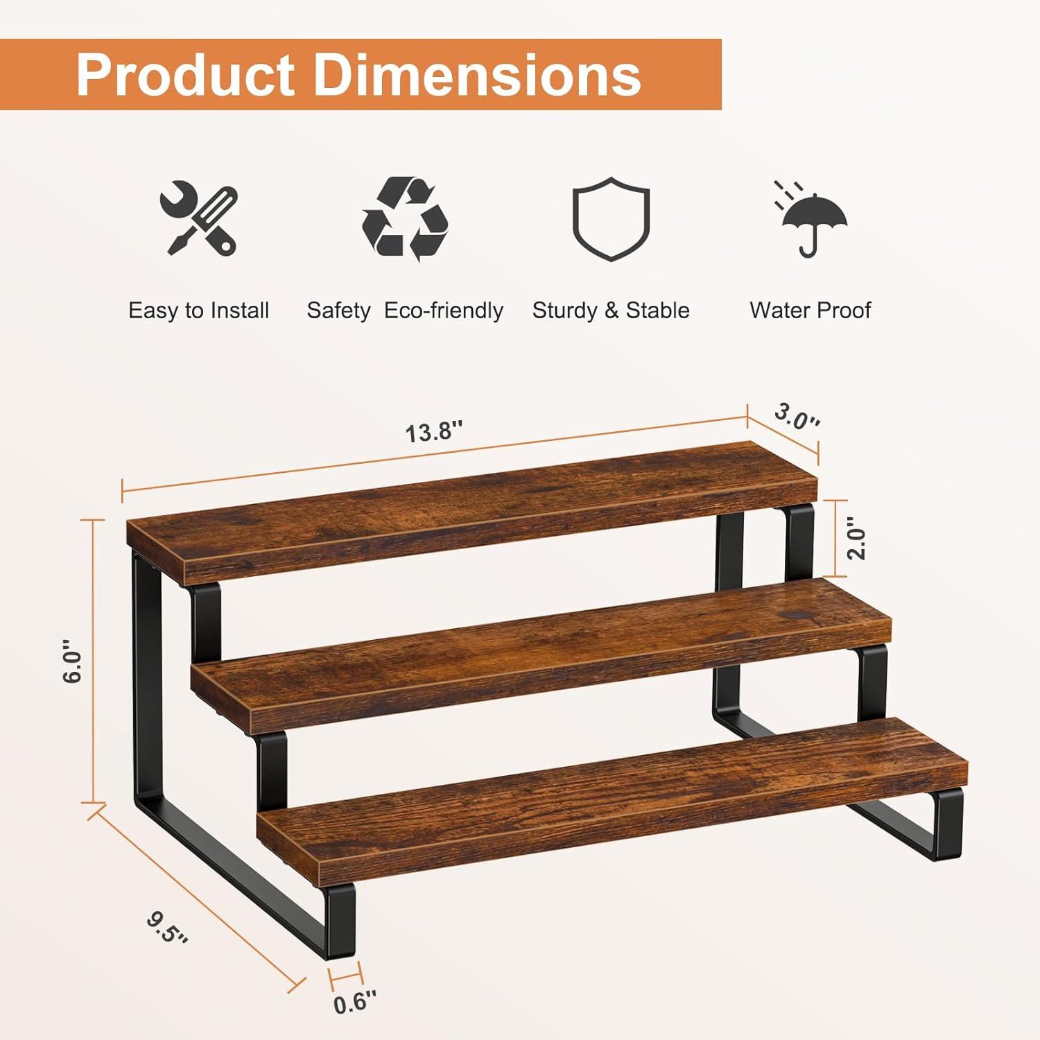 Dark Brown 3-Tier Wood and Metal Spice Rack Set