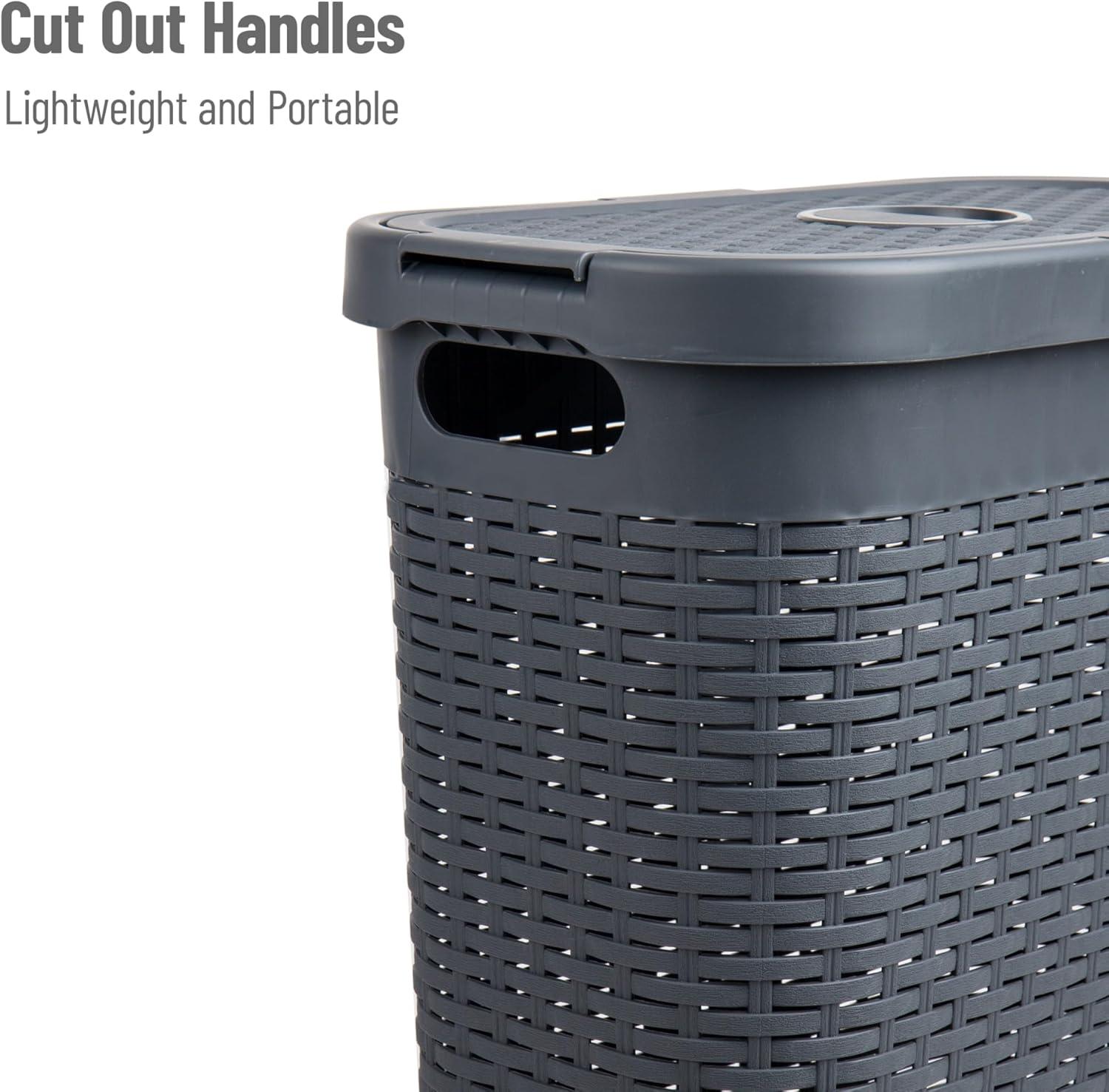 Mind Reader Mind Reader 40L Slim Laundry Hamper, Clothes Basket, Lid, Wicker Design, Plastic