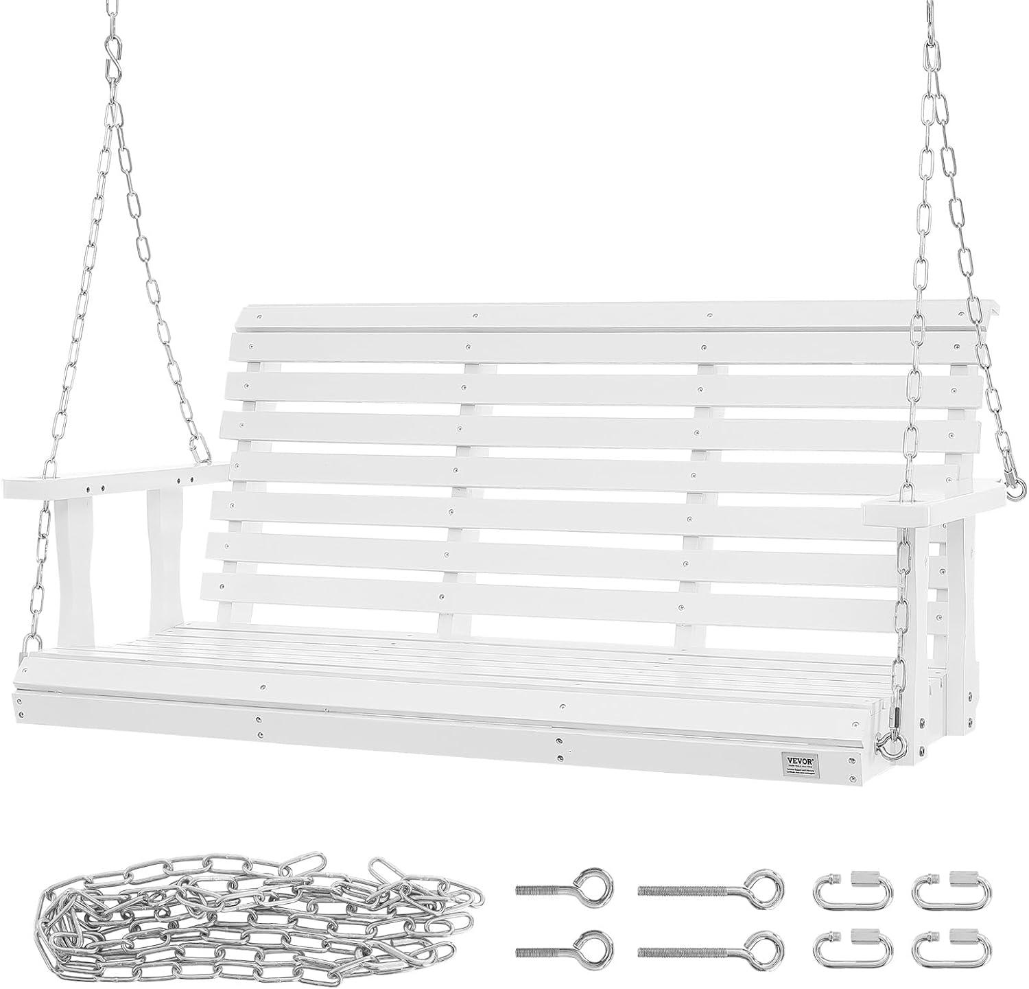 White Fir Wood Heavy Duty Porch Swing with Steel Chains