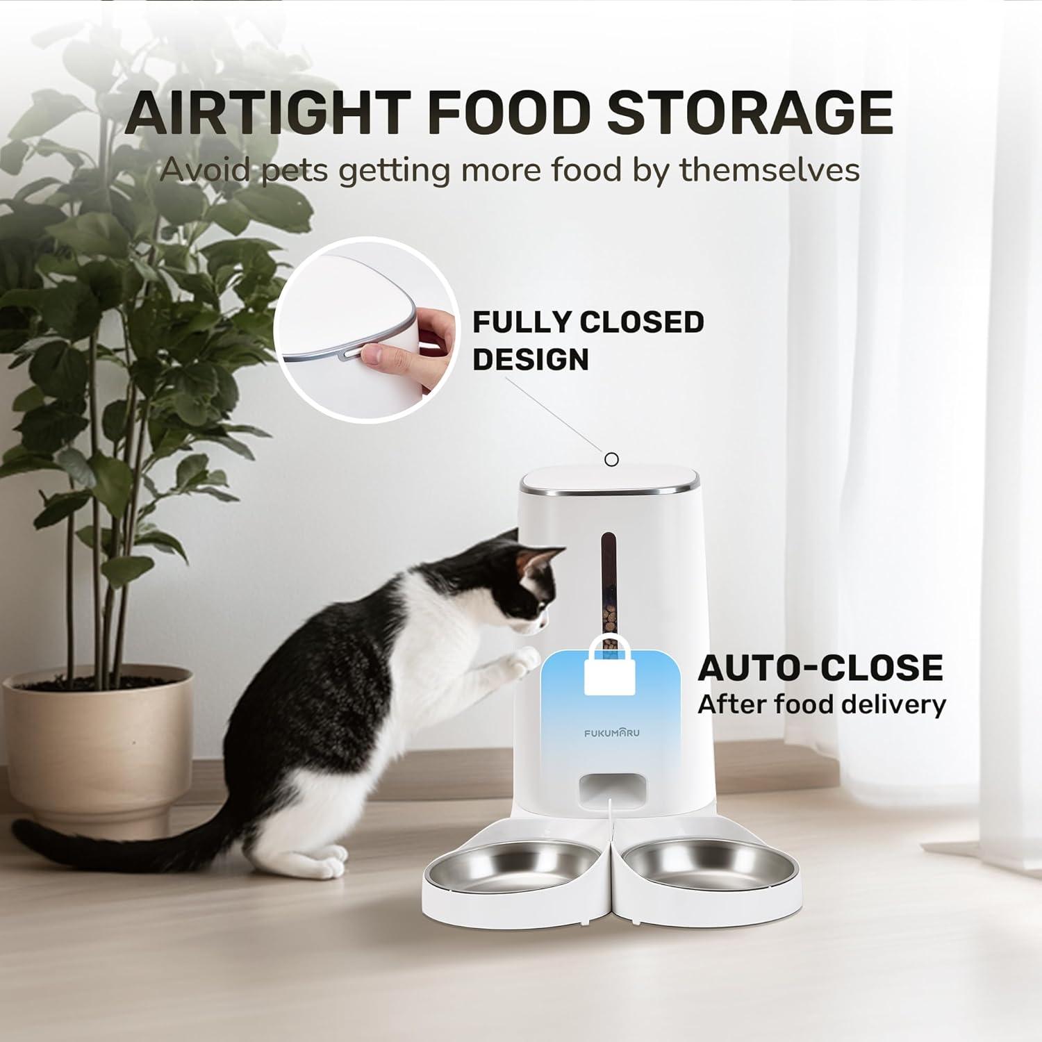 White Stainless Steel Automatic Pet Feeder with WiFi Control