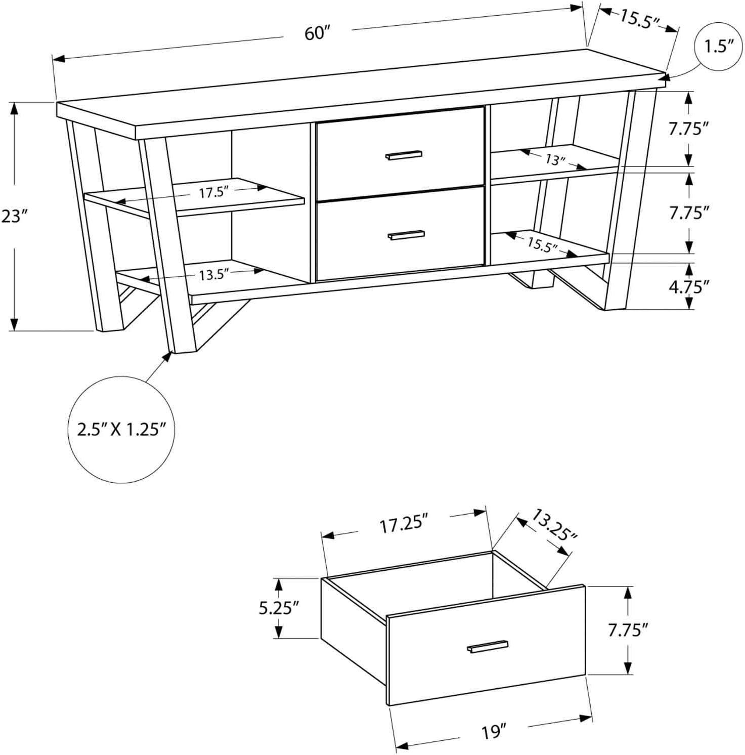 Gray and Black 60" Industrial Media Console with Storage