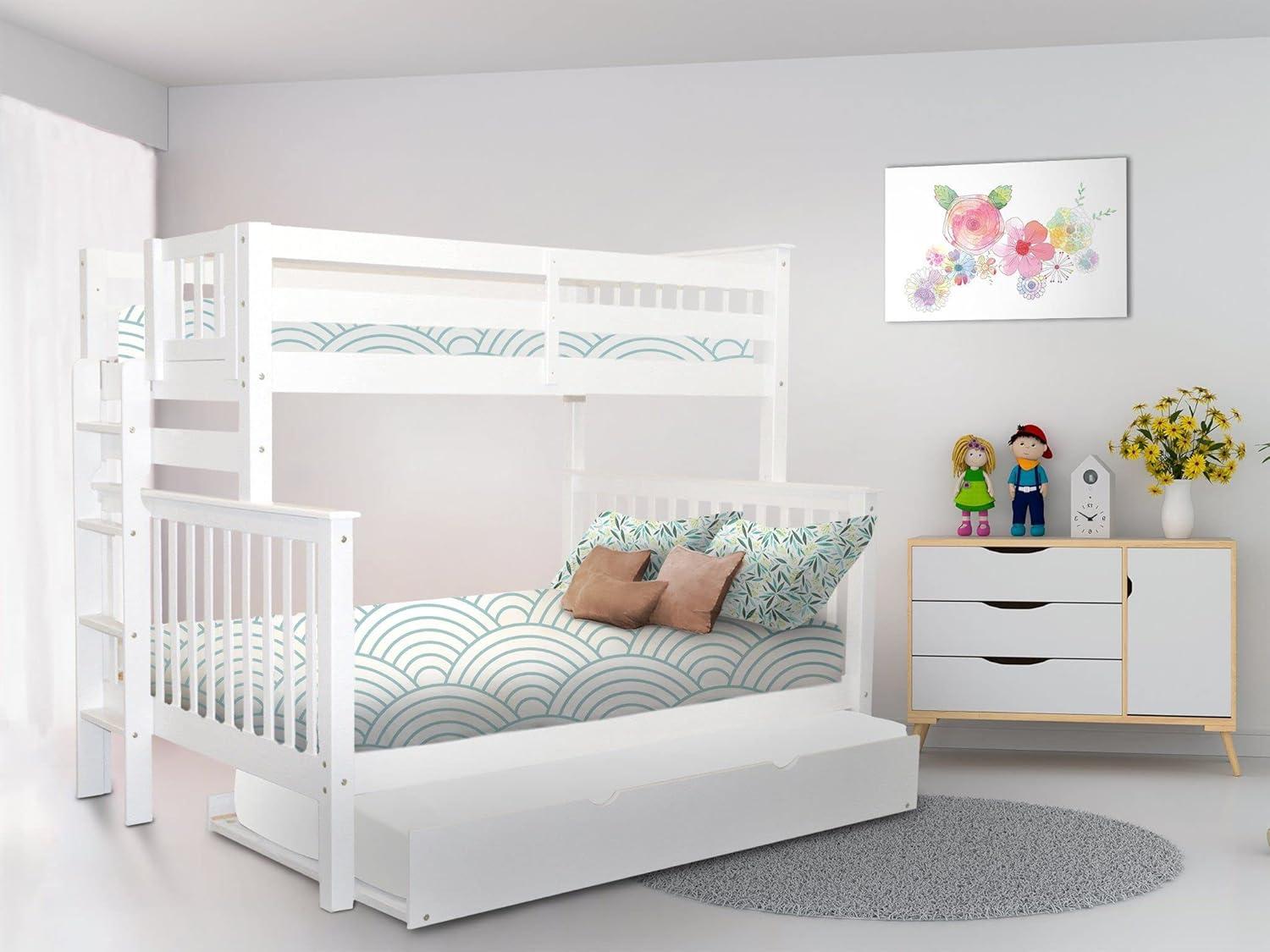 Bedz King Bunk Beds Twin over Full Mission Style with End Ladder and a Twin Trundle, White