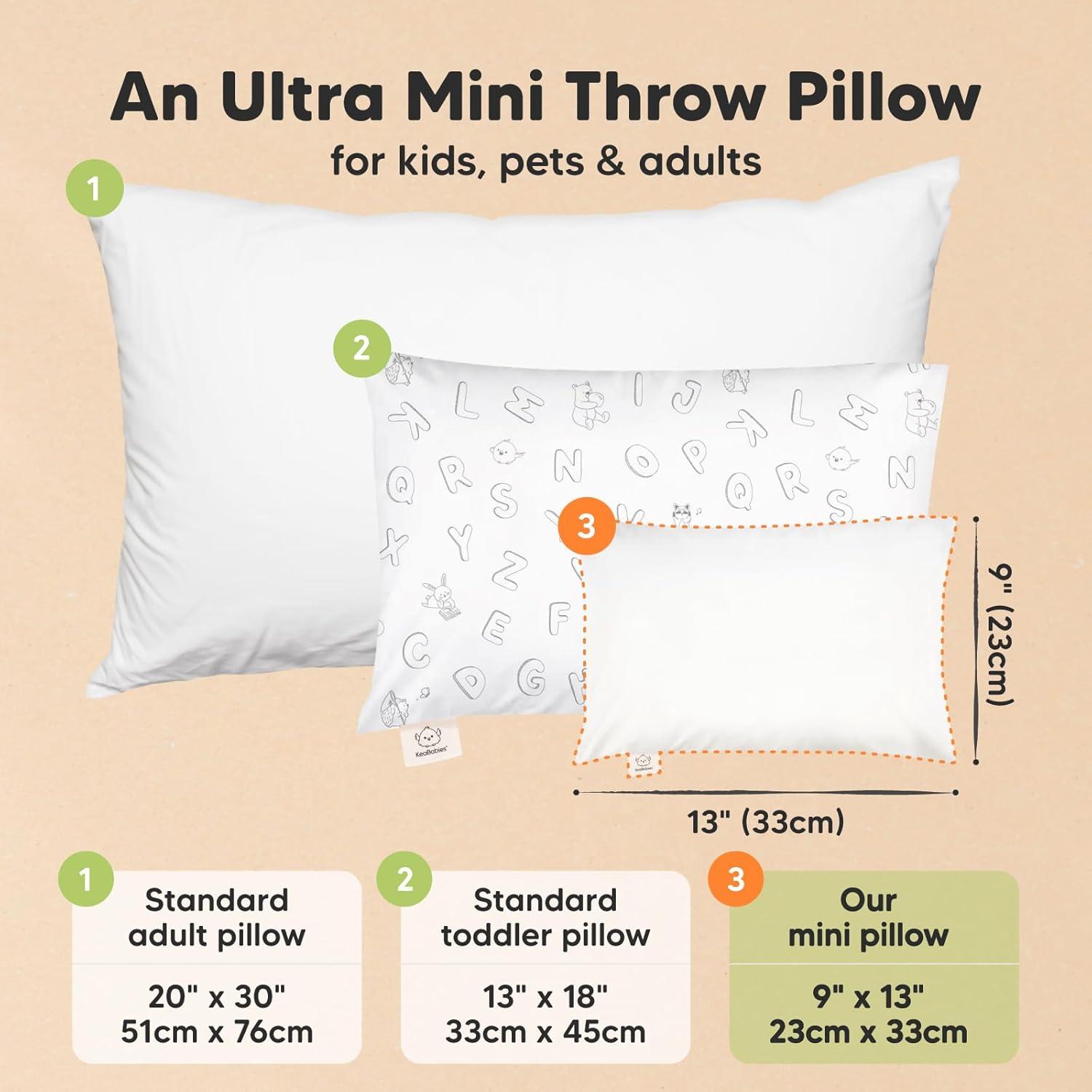 KeaBabies Mini Toddler Pillow with Pillowcase, 9x13 Small Pillow for Toddler, Soft Kids Pillow for Sleeping, Travel, Age 2-4 (Soft White)