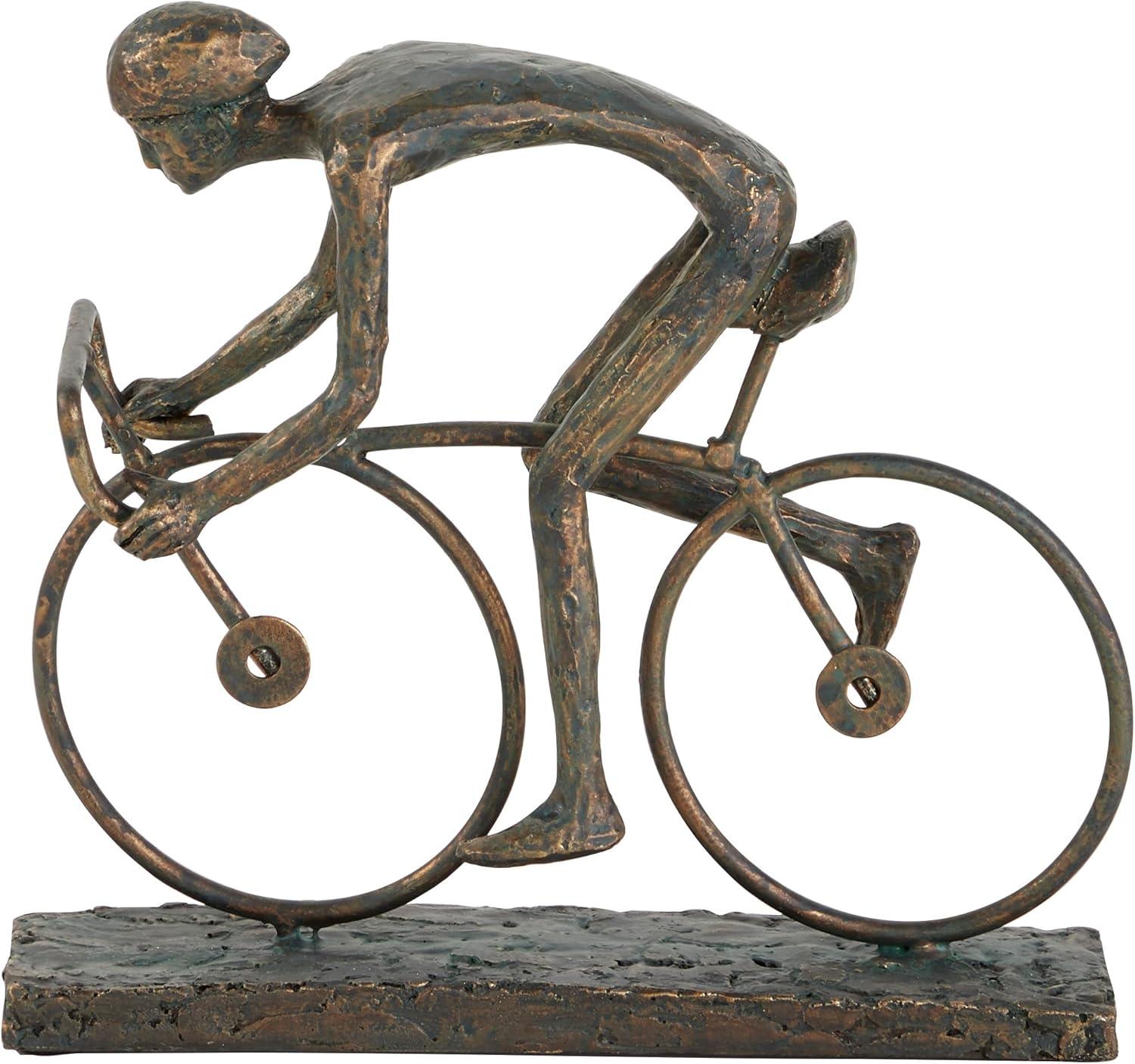 9" x 8" Bronze Polystone People Sculpture with Bike, by DecMode