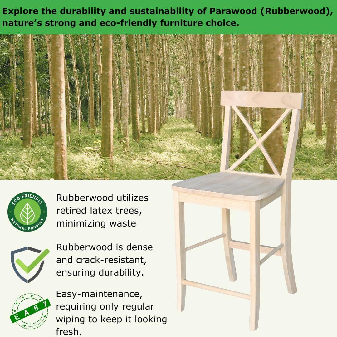 24" X Back Counter Height Barstool Unfinished - International Concepts: Hardwood Frame, Square Seat