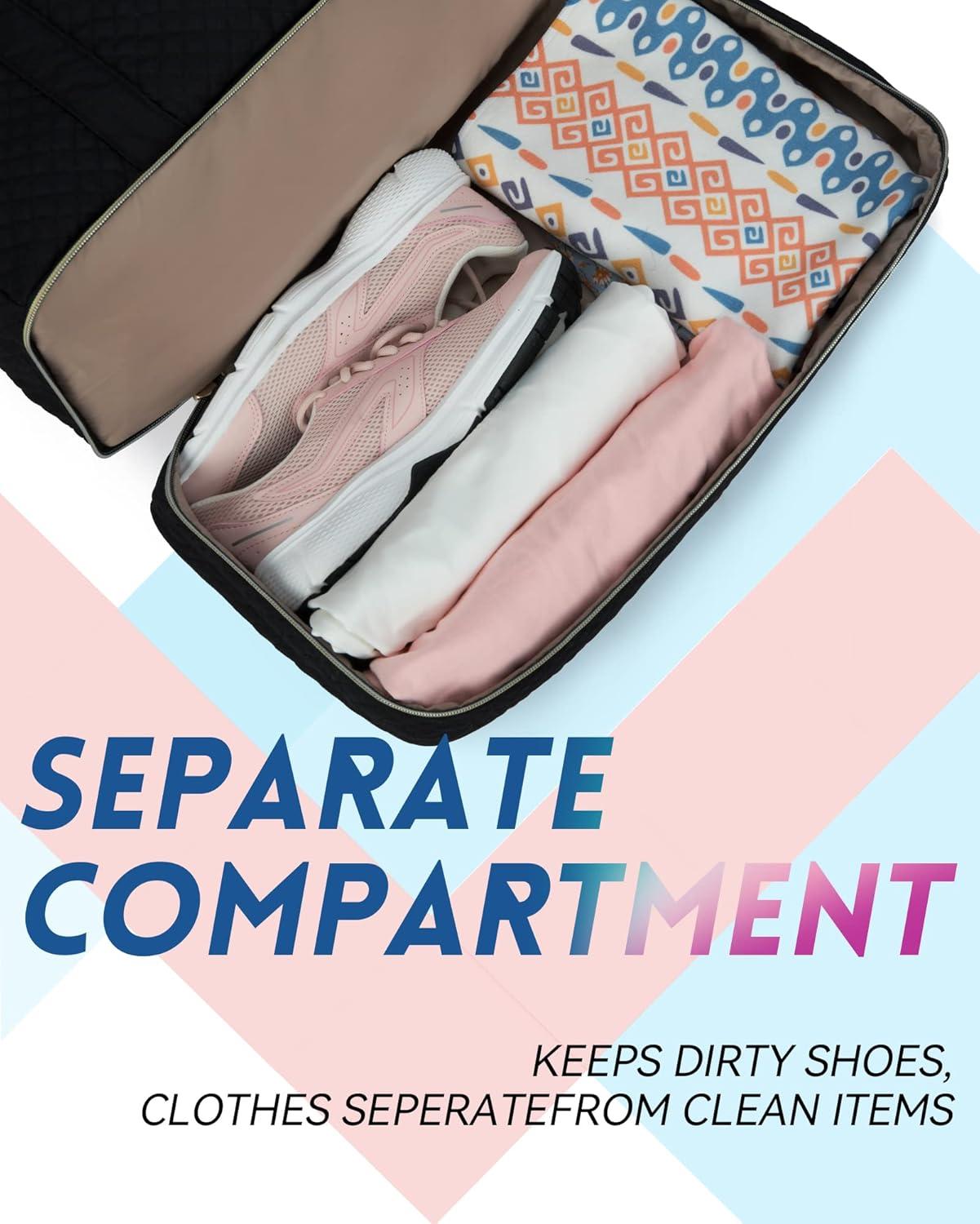 Travel Duffle Bag, BAGSMART 3 Pcs Set Weekender Overnight Bag for Women with Makeup Bag & Clear Toiletry Bag, Carry On Bag with Shoe Compartment for Travel, Business Trips(Black)