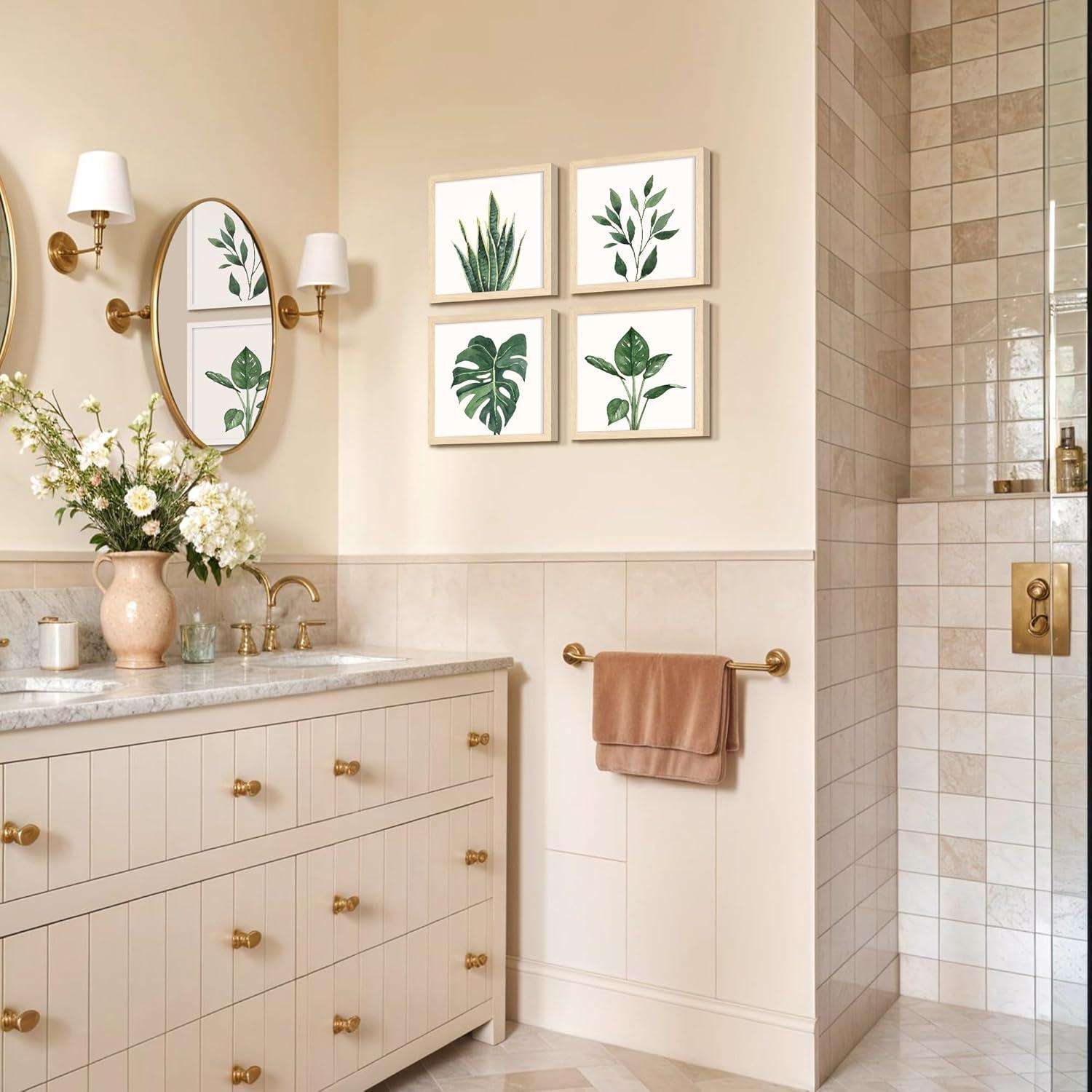 ArtbyHannah Canvas Wall Art Prints, Unframed Botanical Pictures Wall Decor, Sage Green Leaf Plant Poster for Bedroom Decorations & Gift (10x10 Inch, 4 Pack)