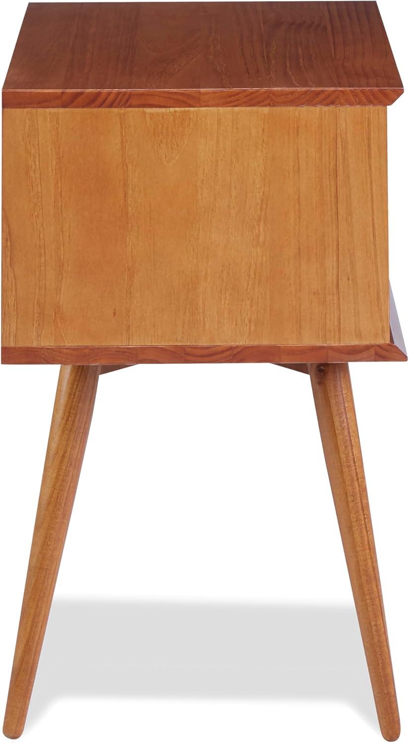 Mid Century Modern Solid Wood Nightstand with Drawer in Castanho Finish