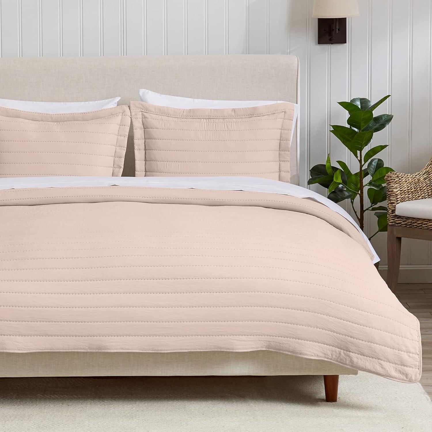 FreshFolds Solid Stitched Microfiber Quilt Set with Shams