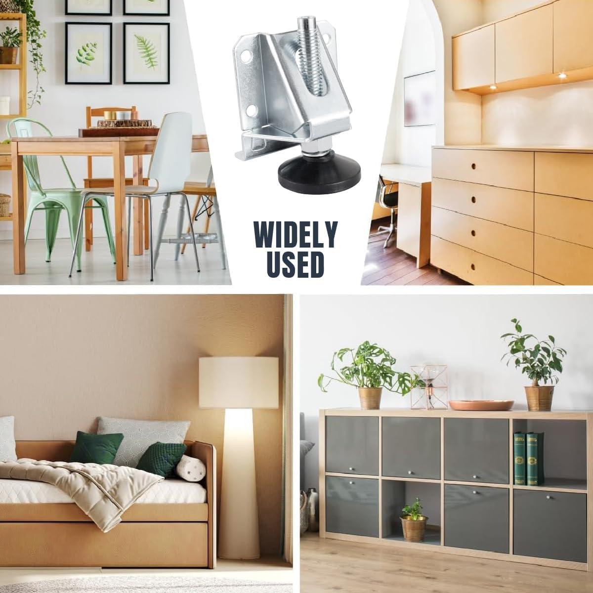 POWERTEC Leveling Feet 4PK, Heavy Duty Adjustable Furniture Leg Levelers with Non-Marring Pads, Screws and Lock Nuts for Work Bench/Cabinets/Tables/Shelves (71136)