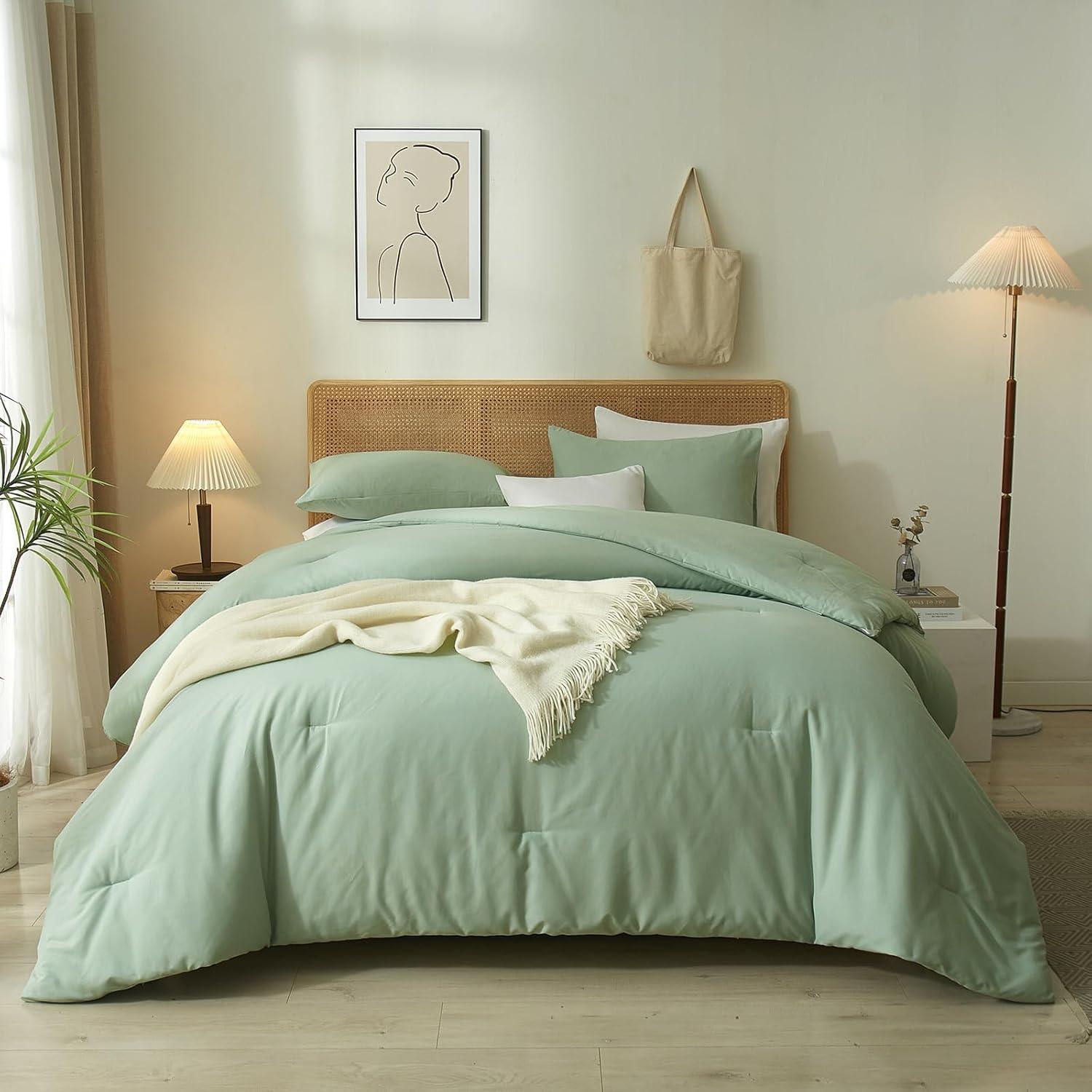 SPRINDAY Queen Comforter Set For Adult, 3 Piece Sage Green Comforter Sets & Bedding For All Season