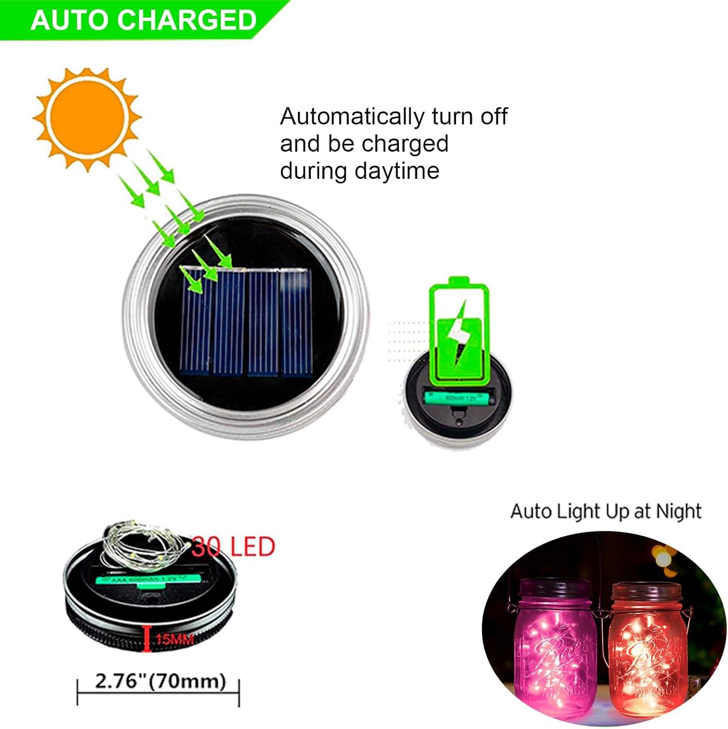 ZNYCYE Mason Jar Solar Lights for Outside, 12 Pack 30 LED Fairy Firefly Lights Mason Jar Solar Lids Outdoor Waterproof String Lights with Hangers(NO JARS) for Patio Garden Yard Lawn Decor - Warm White