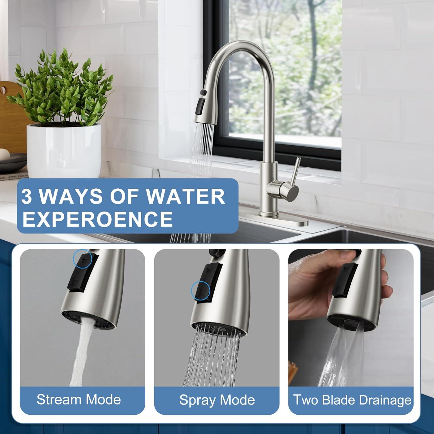 WOWOW 3-Function Sprayer Pull Down Kitchen Faucet Spray Head Replacement With 9-Adapter Kit