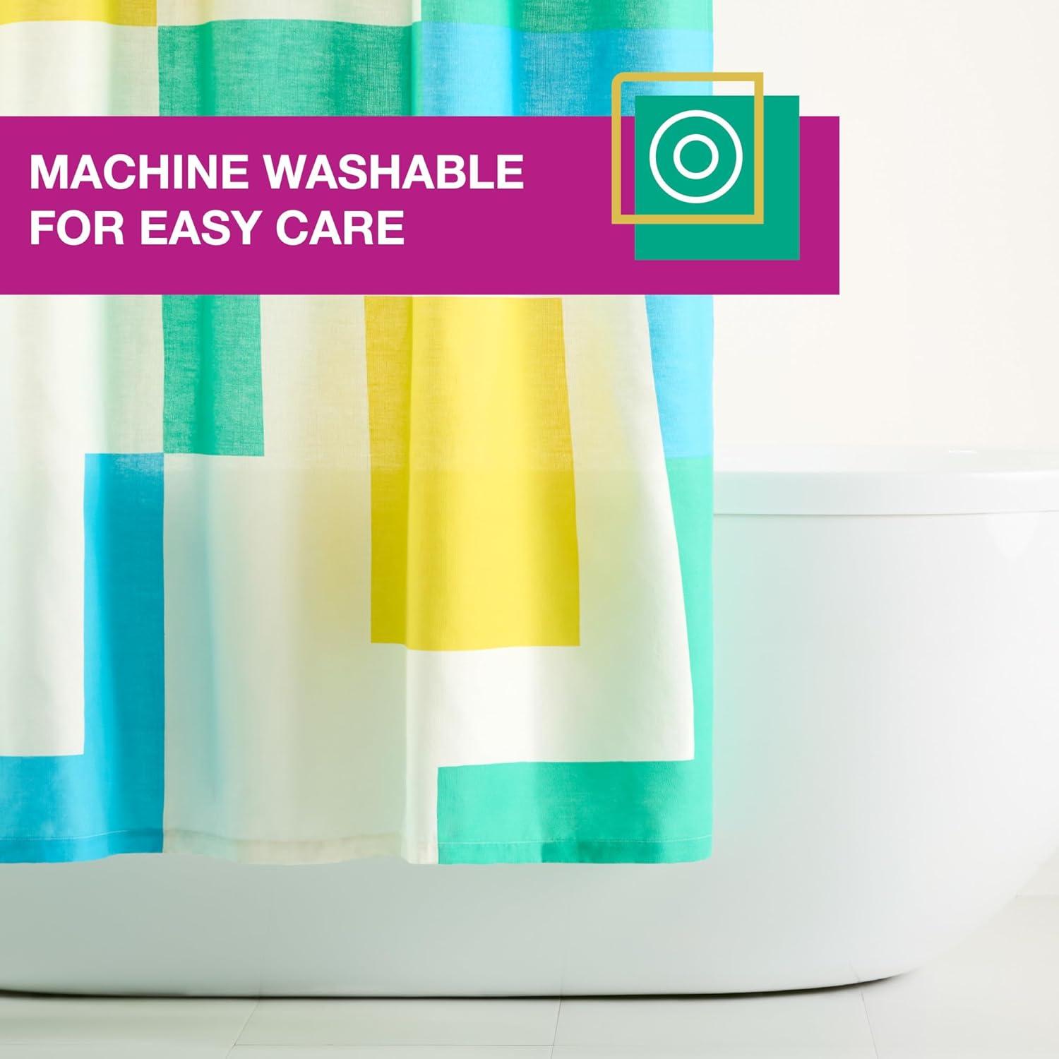 Town & Country Living TOWN & COUNTRY PLAY Lucy Mid Century Squares Fabric Shower Curtain 70"x72"