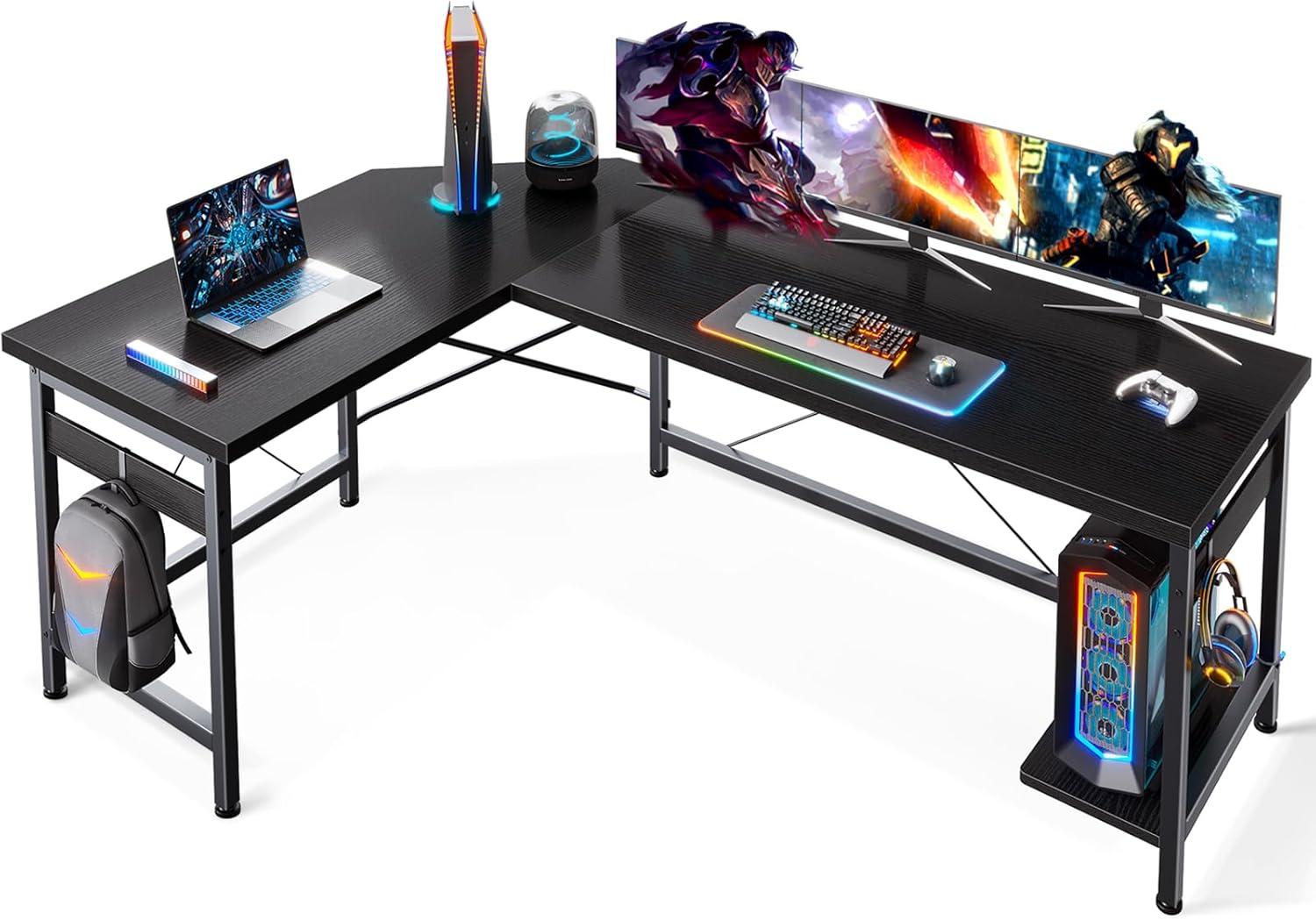 Coleshome 59" L Shaped Corner Computer Desk, Sturdy Home Office Table, Writing Larger Gaming Workstation, Black