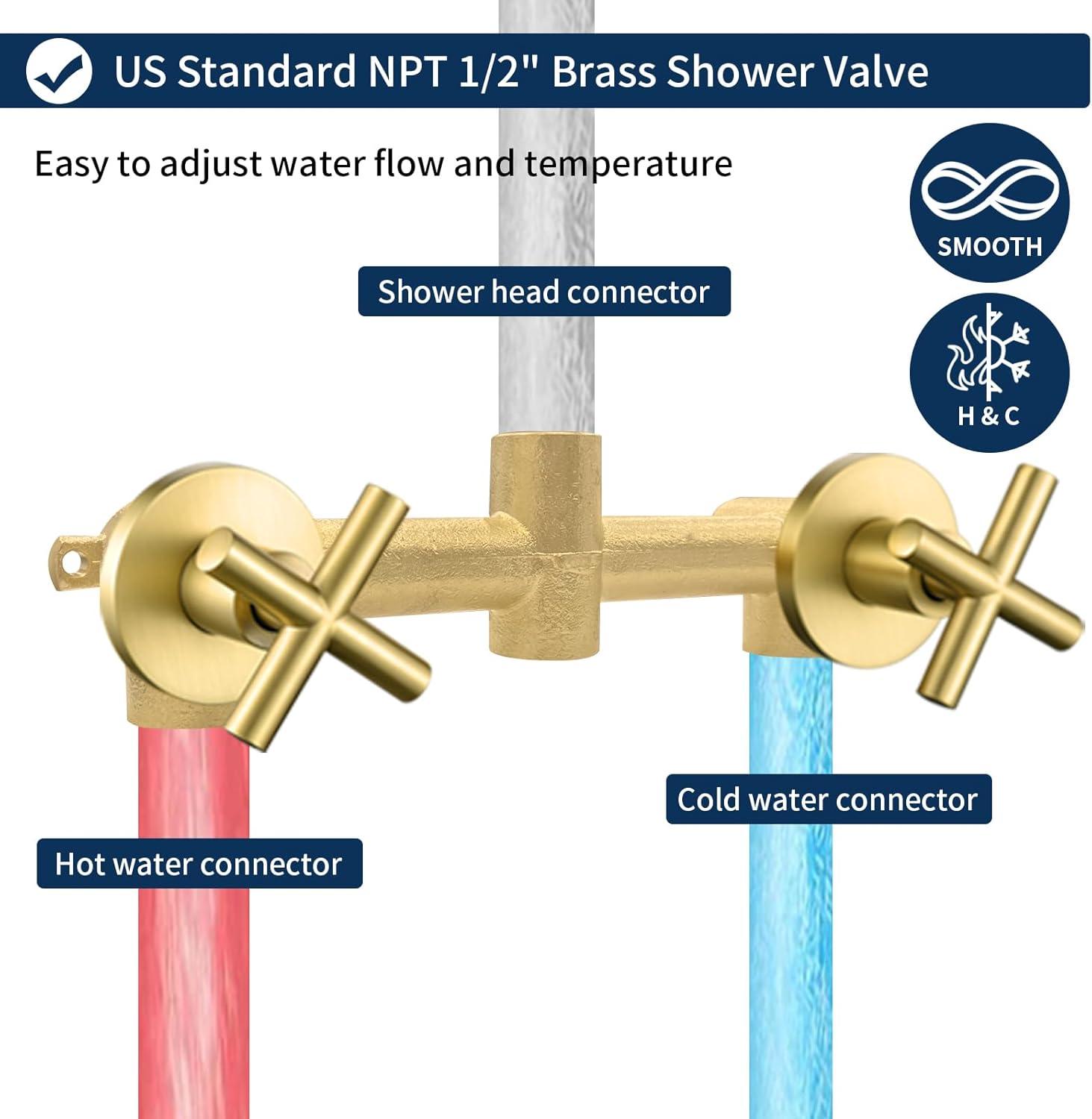 Brushed Gold Double Handle 7-Spray Wall Mounted Shower System