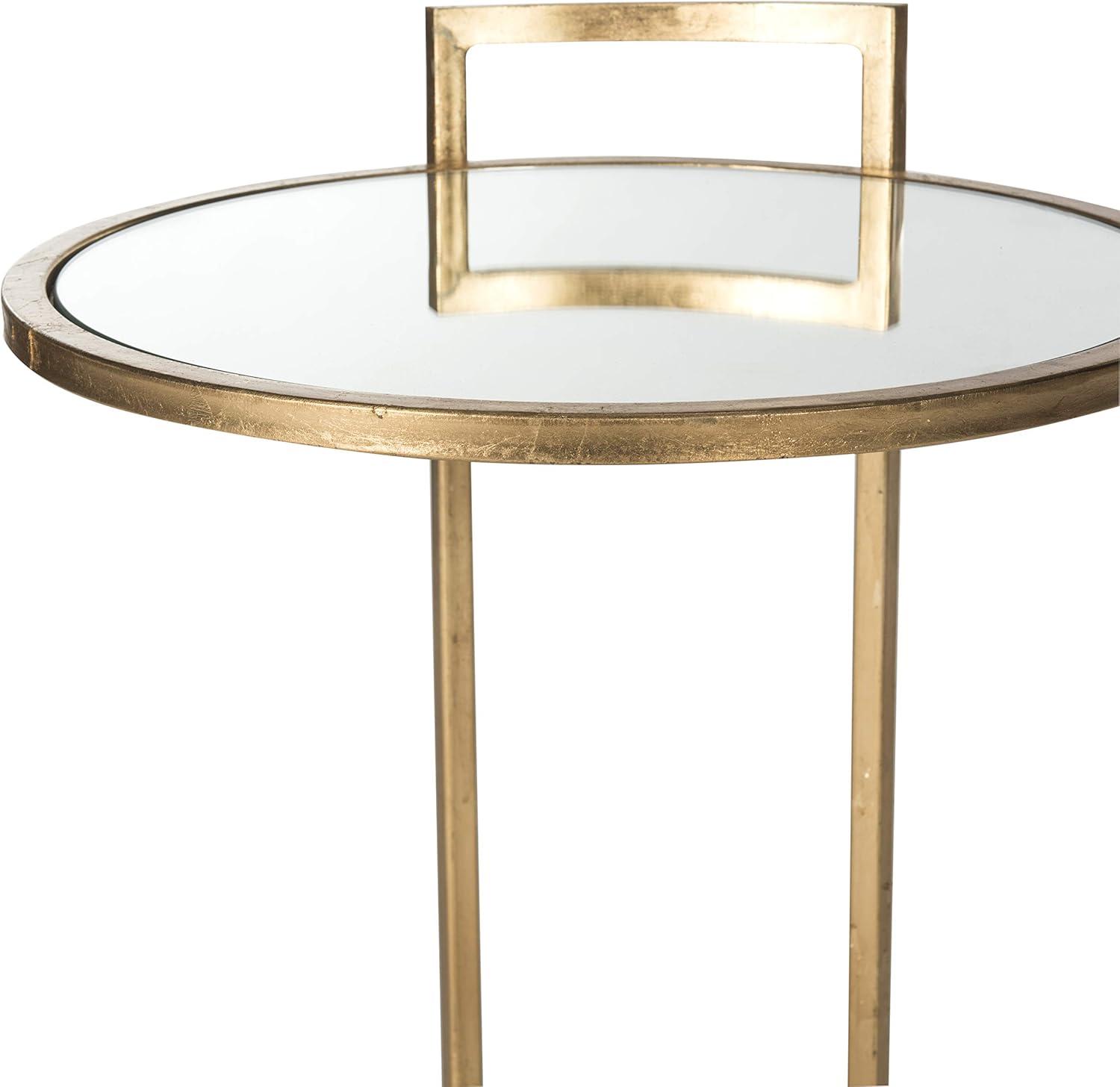 Calvin Round Gold Leaf End Table - Gold/Mirror - Safavieh.