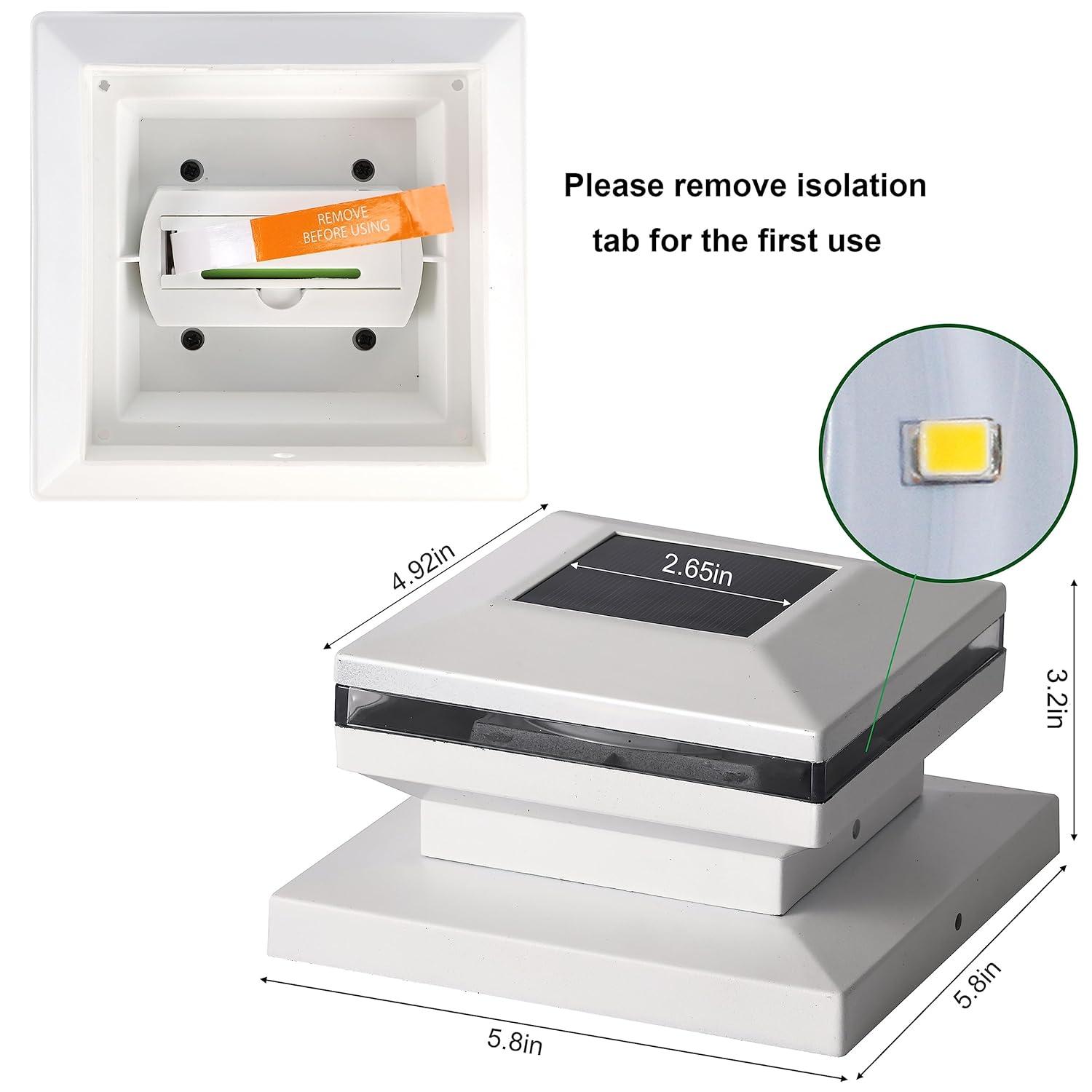 Dynaming 6 Pack Solar Post Cap Lights, Outdoor Decorative Post Solar Lights White Shell Caps Fit 4x4 5x5 6x6 Vinyl/Wooden Posts, Brightness Warm White LED Lighting for Garden Fence Deck Patio
