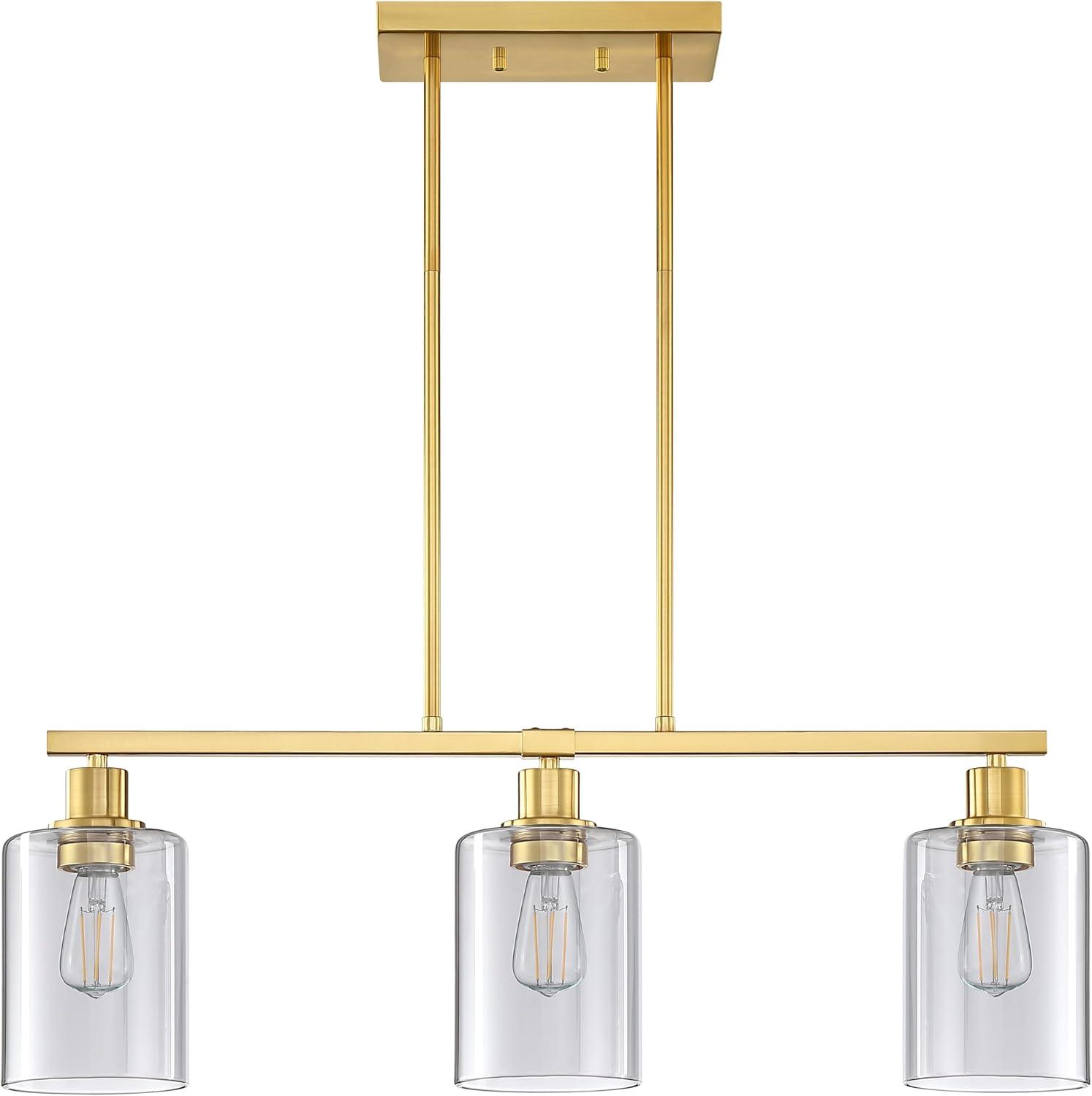 3-Light Pendant Lighting Clear Glass Pendant Lighting for Kitchen Island Brushed Nickel Hanging Light Fixture Pendant Light Dining Room Chandelier Farmhouse