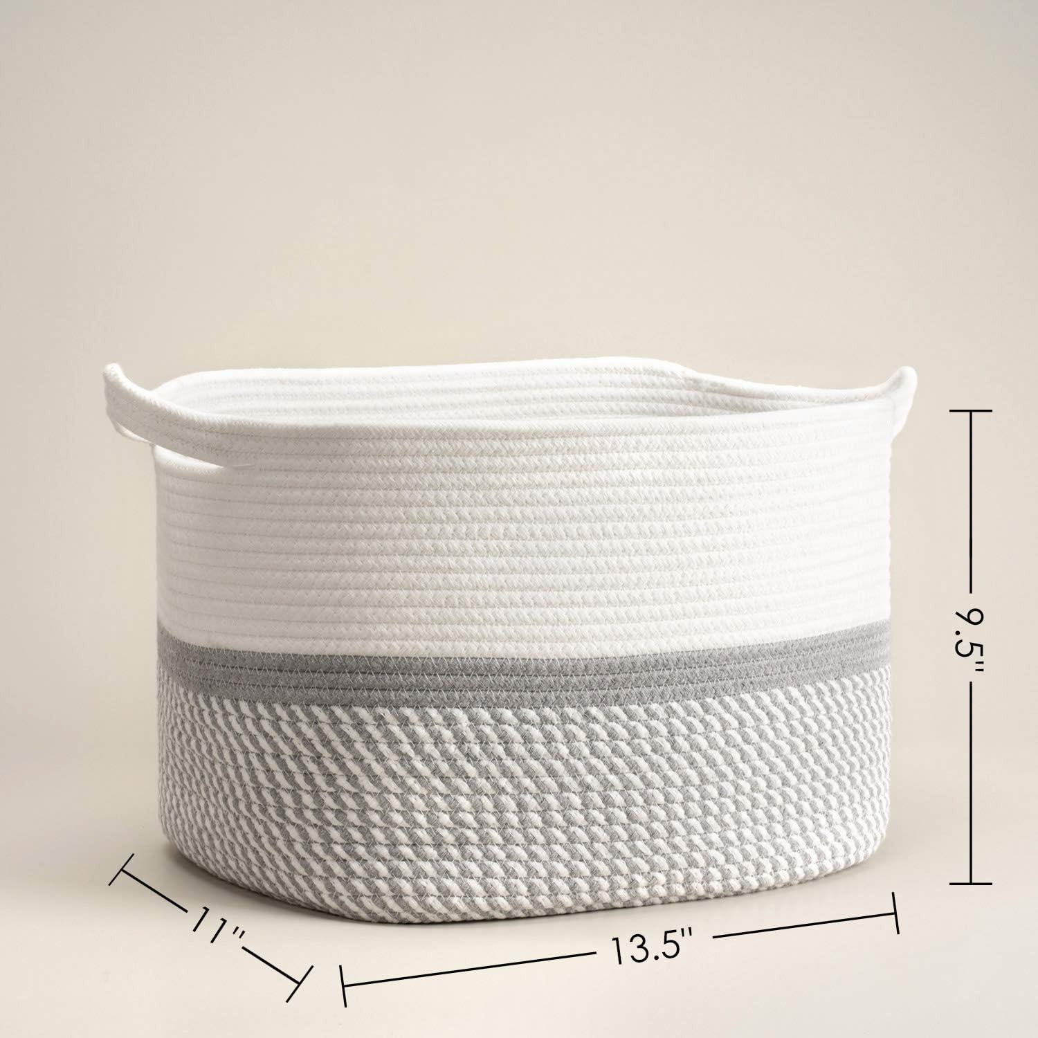 White and Gray Cotton Rope Rectangular Storage Basket