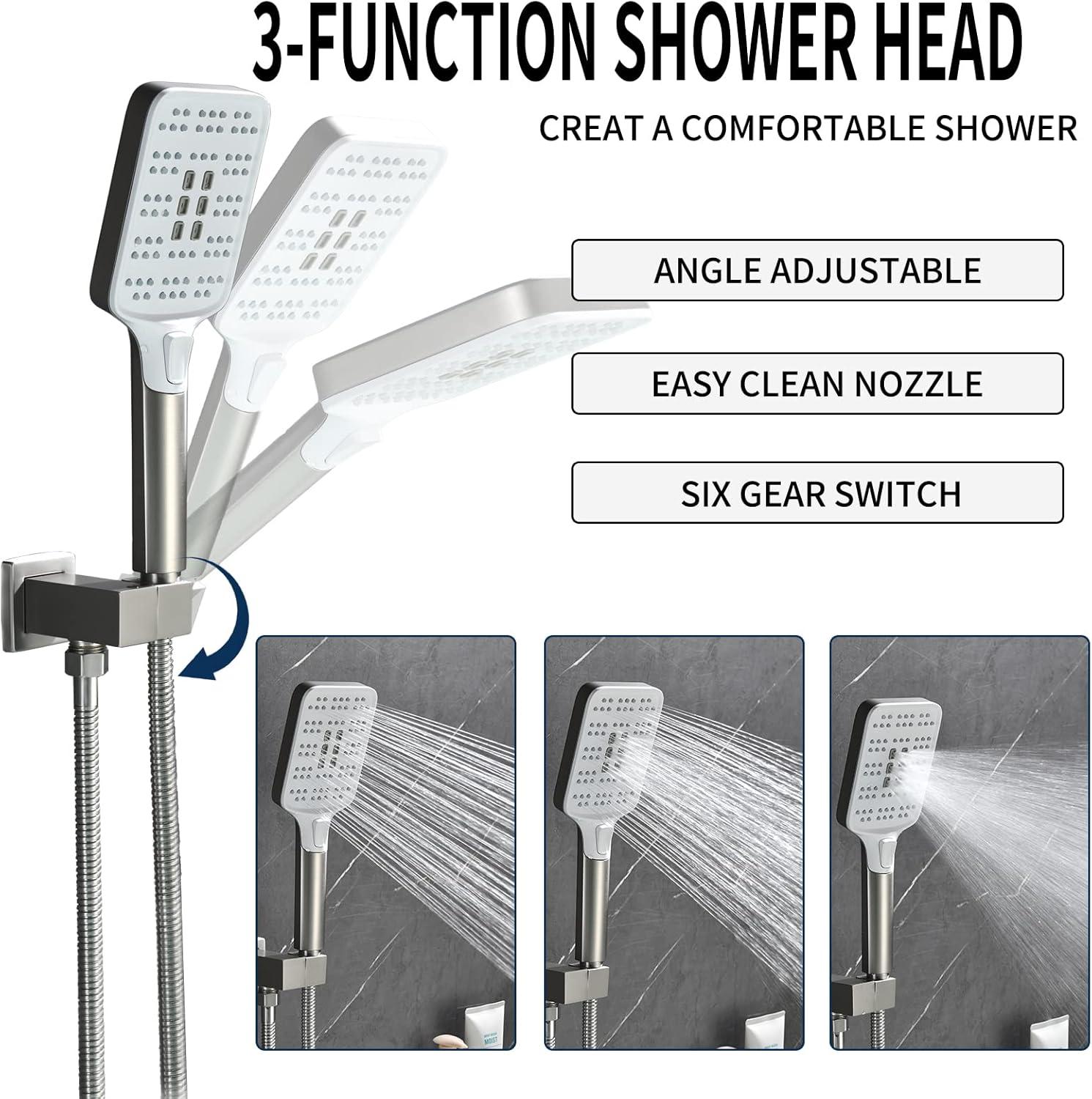 Brushed Nickel Wall-Mount Waterfall Tub Faucet with Hand Shower