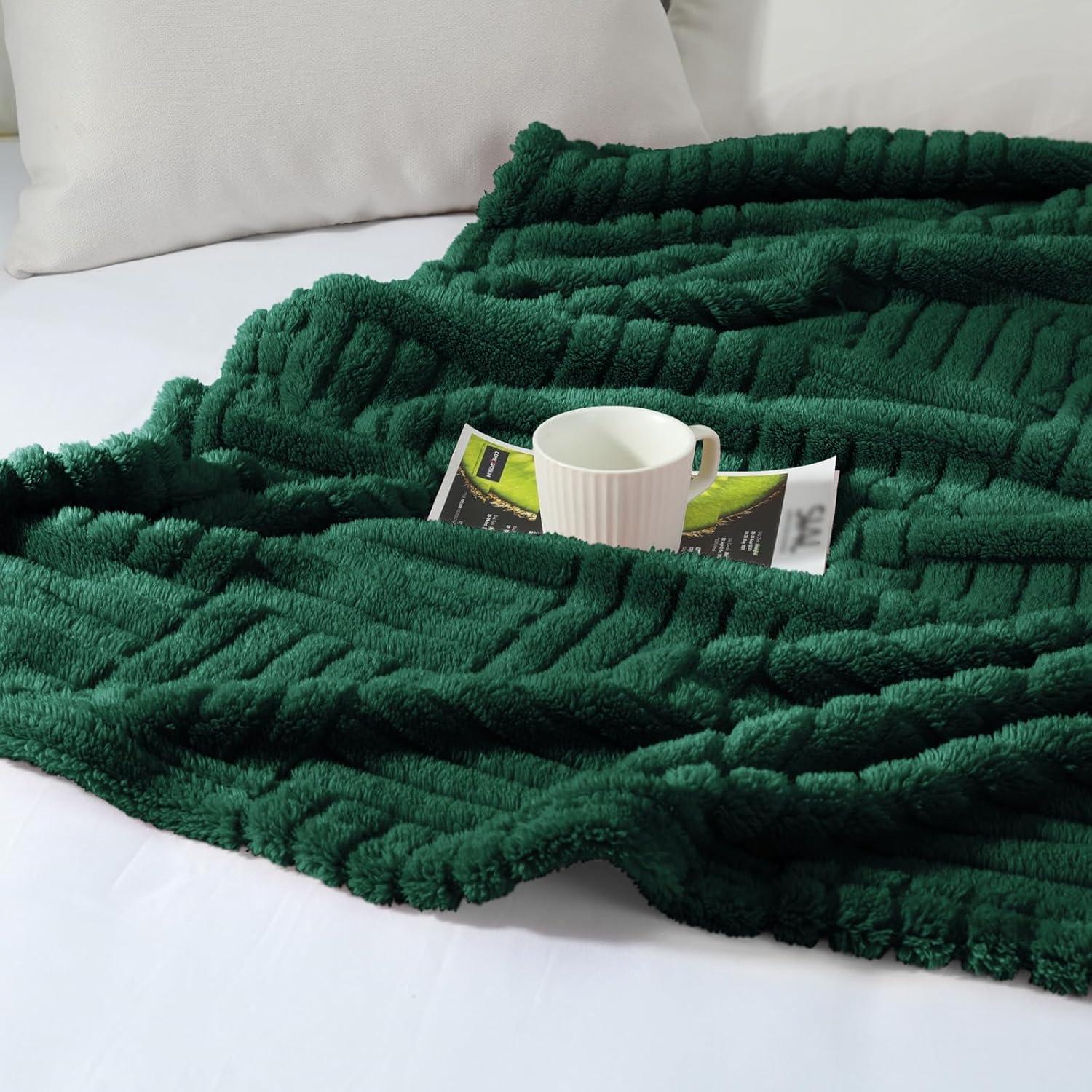 Whale Flotilla Flannel Fleece Queen Size(90x90 Inch) Lightweight Bed Blanket, Soft Velvet Bedspread Plush Fluffy Coverlet Palm Leaf Design Decorative Blanket for All Seasons, Dark Green…