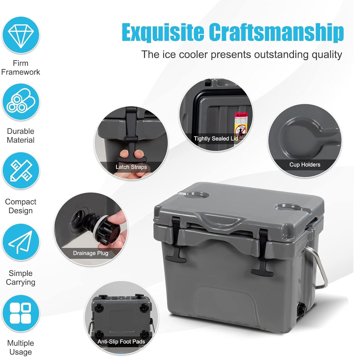 Costway 16 Quart Cooler Portable Ice Chest Leak-proof 24 Cans Ice Boxfor Camping