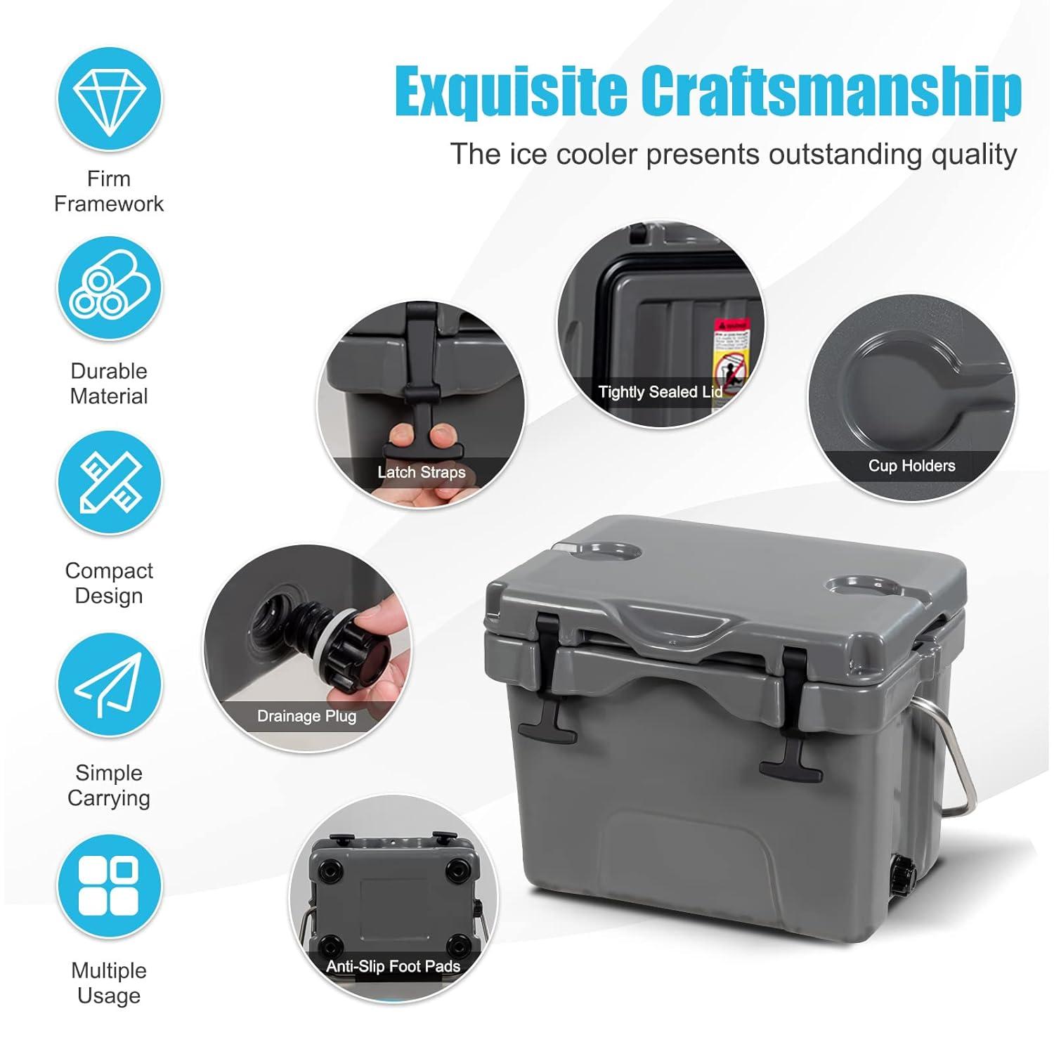 Costway 16 Quart Cooler Portable Ice Chest Leak-proof 24 Cans Ice Boxfor Camping