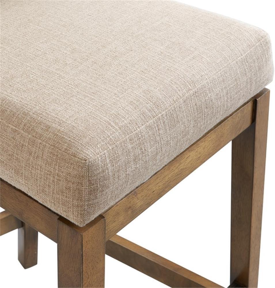 Alaterre Ellie Bar Height Stool, Back, Swivel Seat, Brown, Upholstered Padded Seat, Rubberwood Frame, Steel Memory Return Mechanism, Dimensions 19 in. W x 22 in. D x 46 in. H, Footrest, Metal Kick Plate