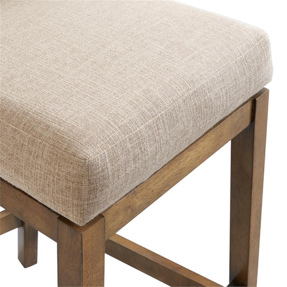 Alaterre Ellie Bar Height Stool, Back, Swivel Seat, Brown, Upholstered Padded Seat, Rubberwood Frame, Steel Memory Return Mechanism, Dimensions 19 in. W x 22 in. D x 46 in. H, Footrest, Metal Kick Plate