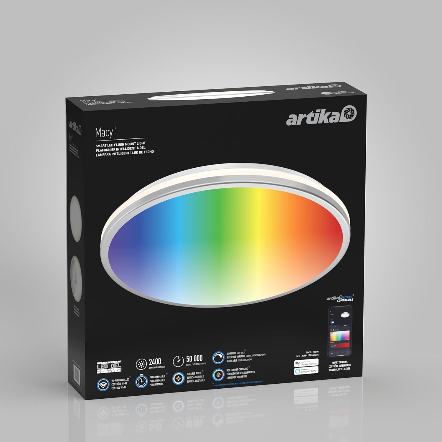 Artika Macy 30W Modern Smart LED Flush Mount Ceiling Light Wi-Fi-RGB, Silver
