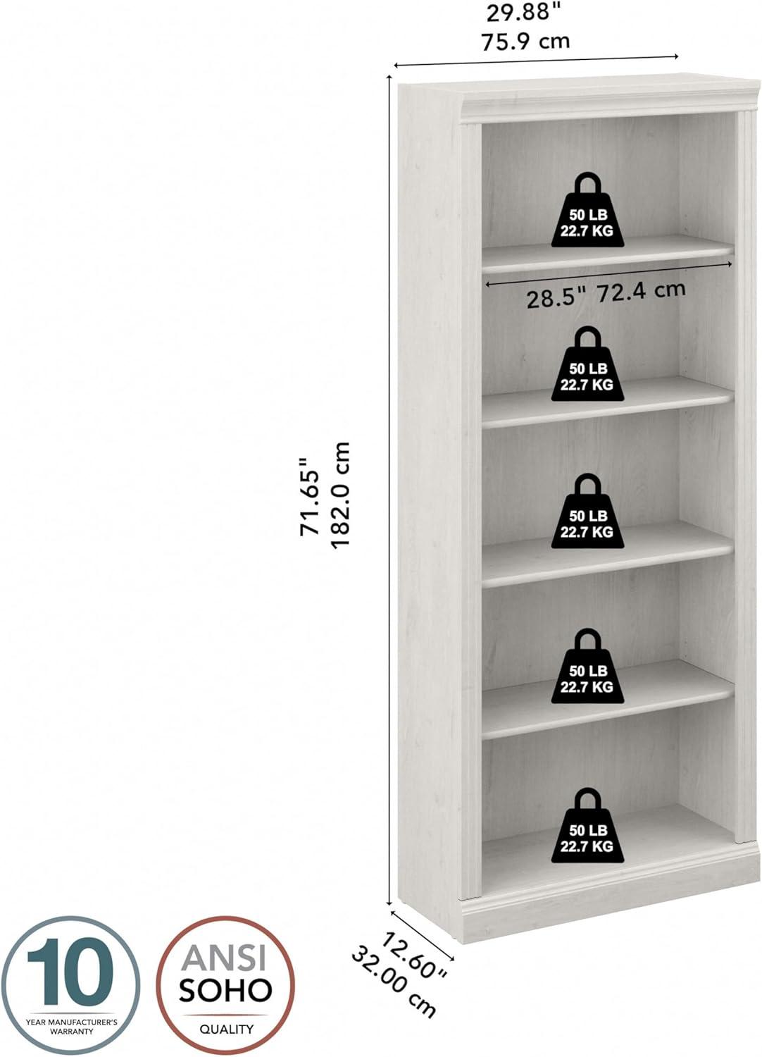 Saratoga Tall 5 Shelf Bookcase in Linen White Oak - Engineered Wood