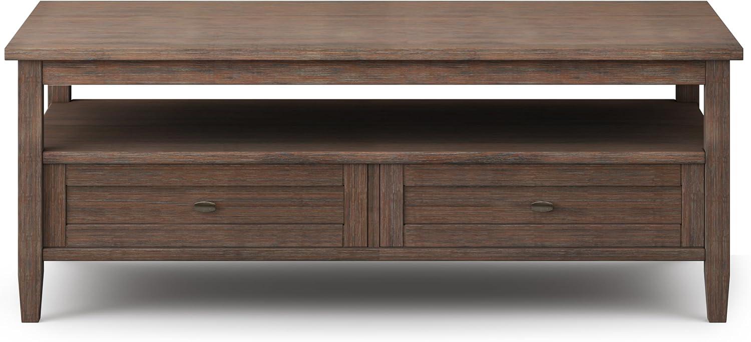 Simpli Home Warm Shaker 48"W Solid Wood Coffee Table with Two Storage Drawers and Open Shelf