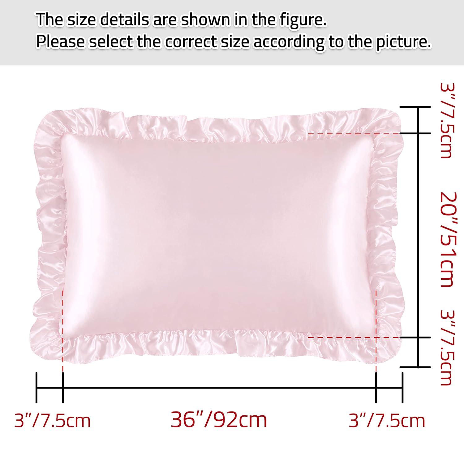 SiinvdaBZX Ruffled Queen Satin Pillowcase Set of 2, Blush Pink Silky Satin Pillow Cases for Women Ruffle Pillow Shams Covers Princess Room Decoration, with Envelope Closure