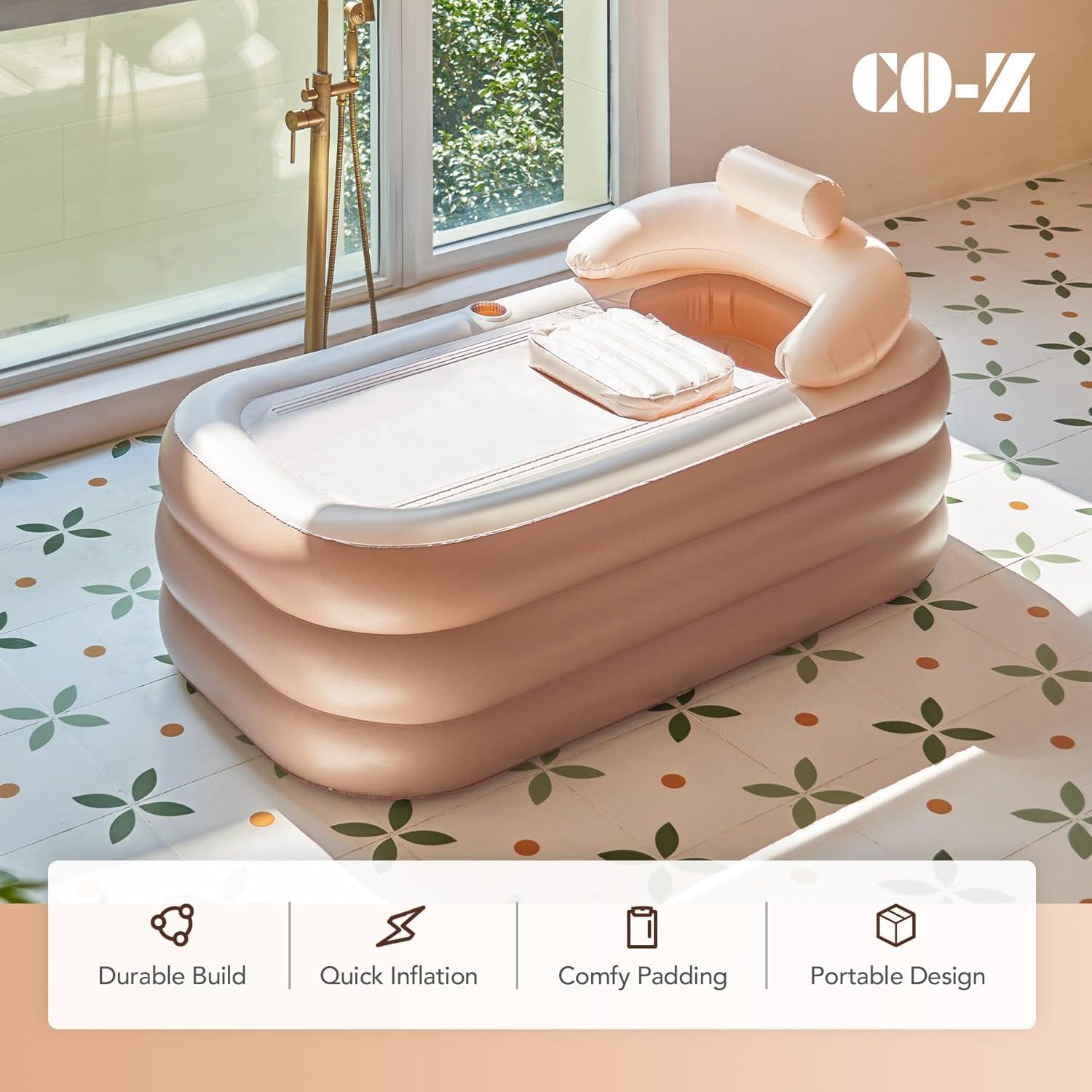 CO-Z Inflatable Adult Bath Tub, Free-Standing Blow Up Bathtub with Foldable Portable Feature for Adult Spa with Electric Air Pump (High-Density PVC)