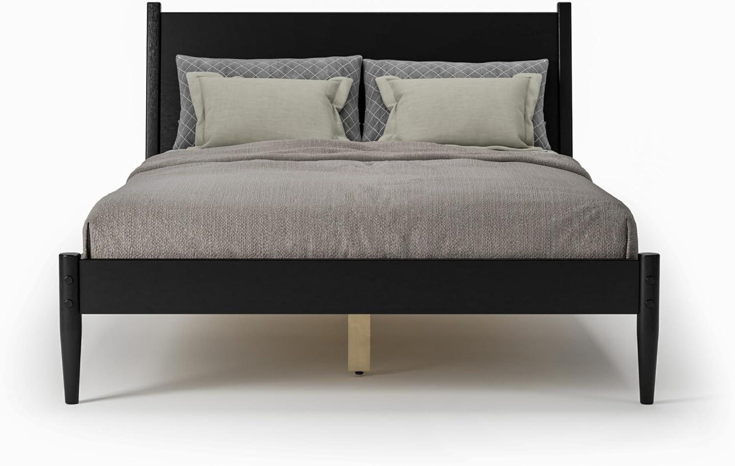 Camaflexi Mid Century Platform Bed Wood Panel Bed Frame with Headboard, Queen, White