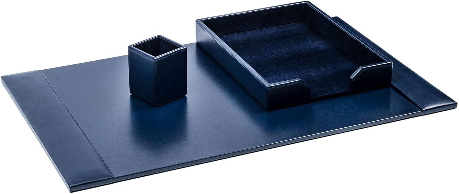 Navy Blue Bonded Leather 3-Piece Desk Set