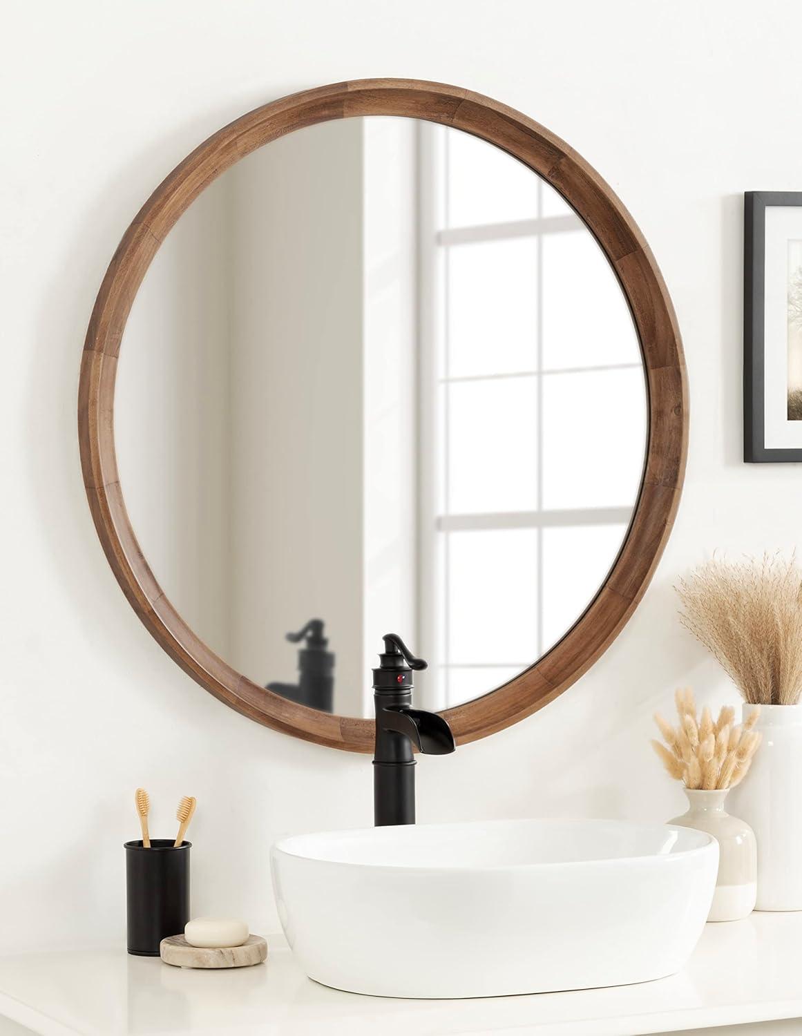 Kate and Laurel Hatherleig Round Wood Round Mirror, 30" Diameter, Natural