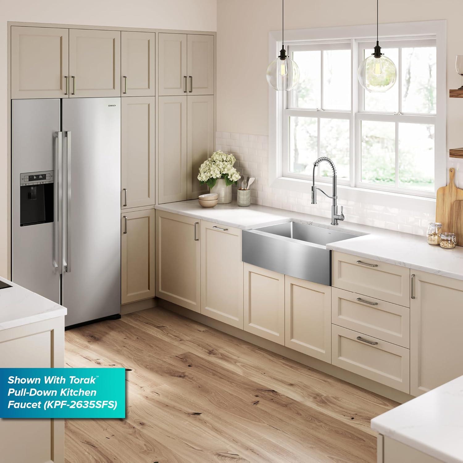 KRAUS Standart Pro Apron Front Farmhouse 16 Gauge Single Bowl Stainless Steel Kitchen Sink