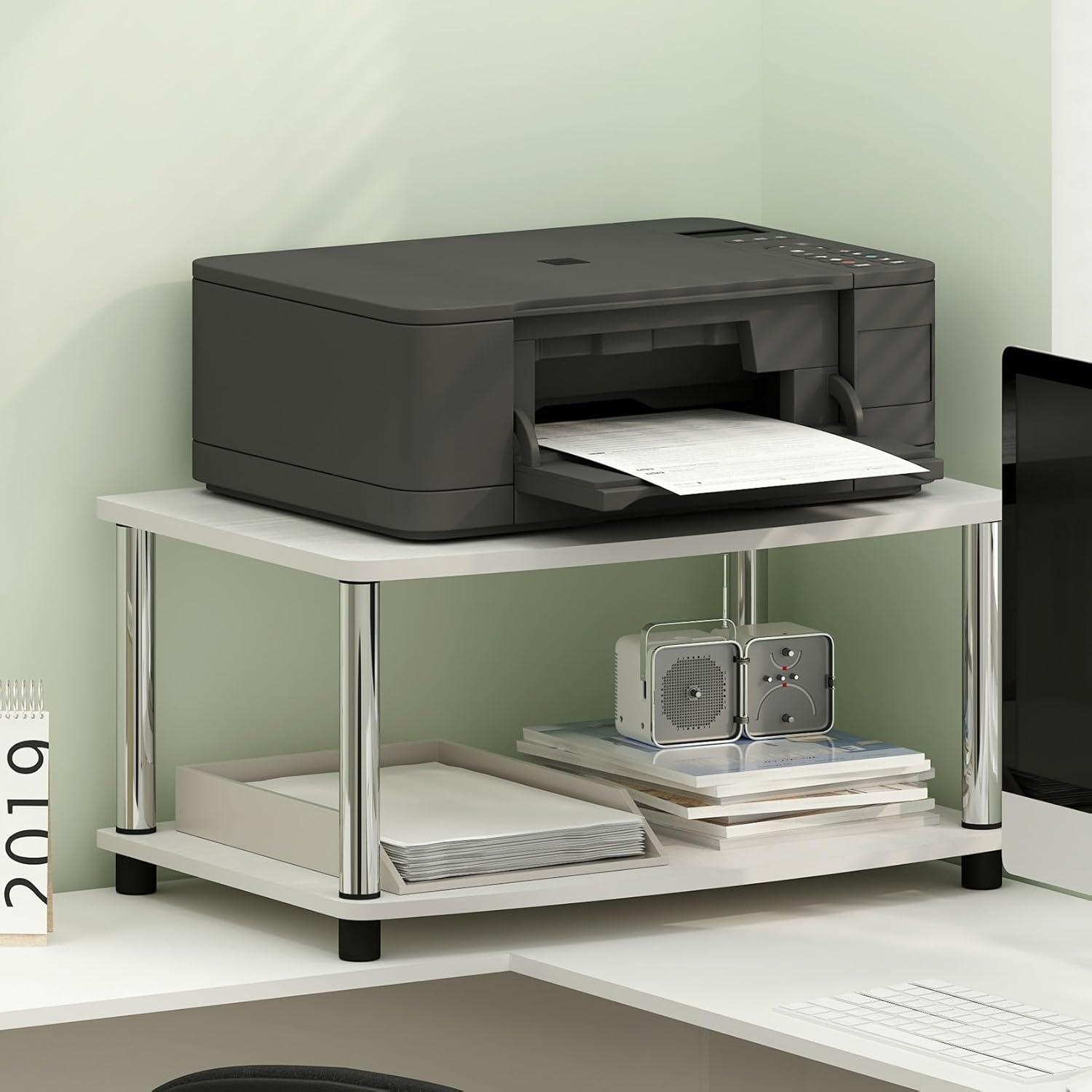 Furinno Industrial No Tools Elevated TV Stands with 2-tier Open Storage Shelves TV Console for TVs up to 25 inch White Oak