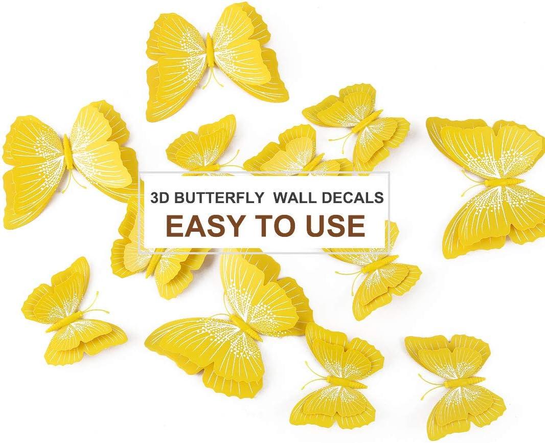 Unique Bargains Room 3D Butterfly Wall Stickers 12 Pcs Yellow