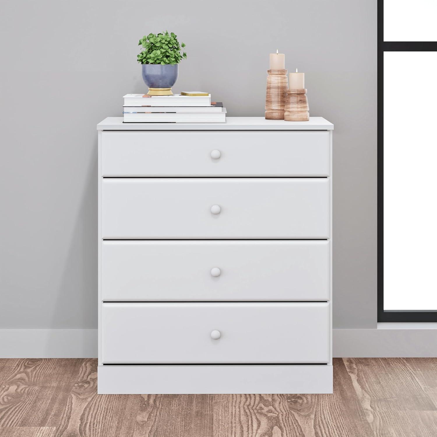 4 Drawers Astrid Dresser White - Prepac: Contemporary Storage Chest, Bedroom Furniture