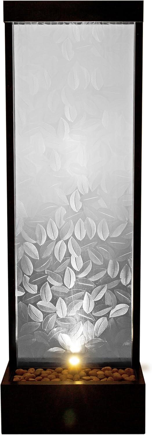Alpine Corporation 72" Clear Glass Panel with Embossed Leaves Waterfall Fountain: Freestanding, Electric, Indoor/Outdoor Use