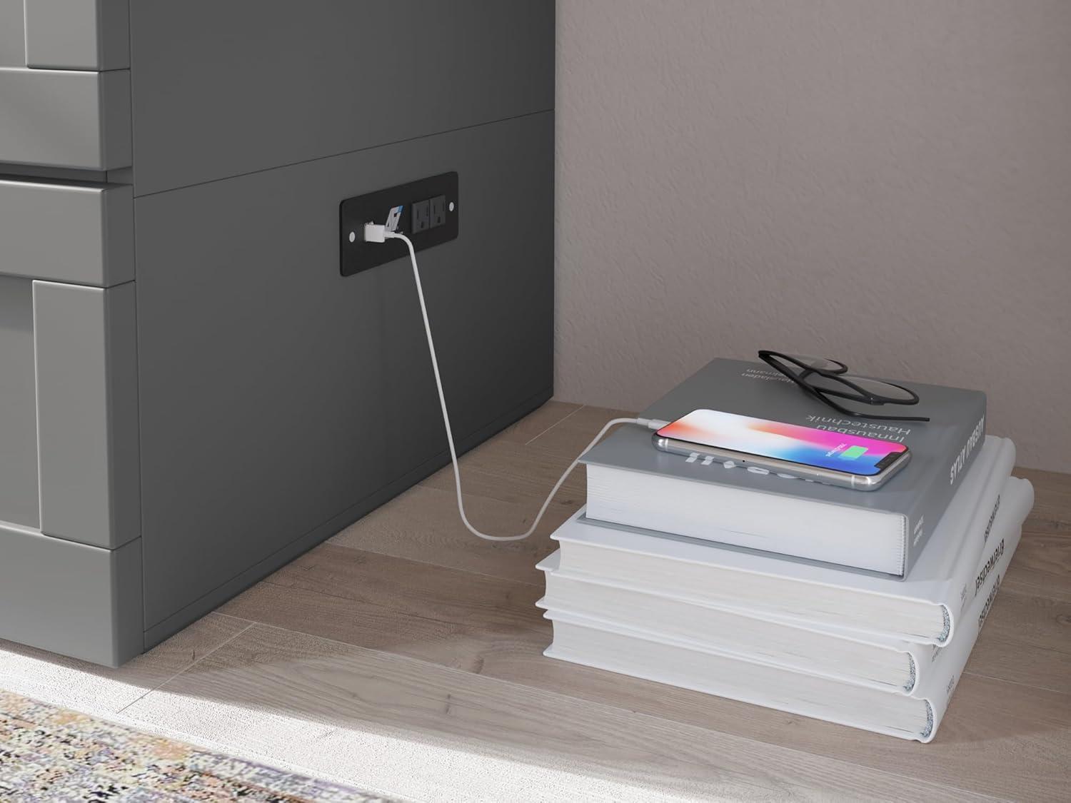 AFI Hamilton Full Solid Wood Murphy Bed Chest with Built-In Charger in Gray
